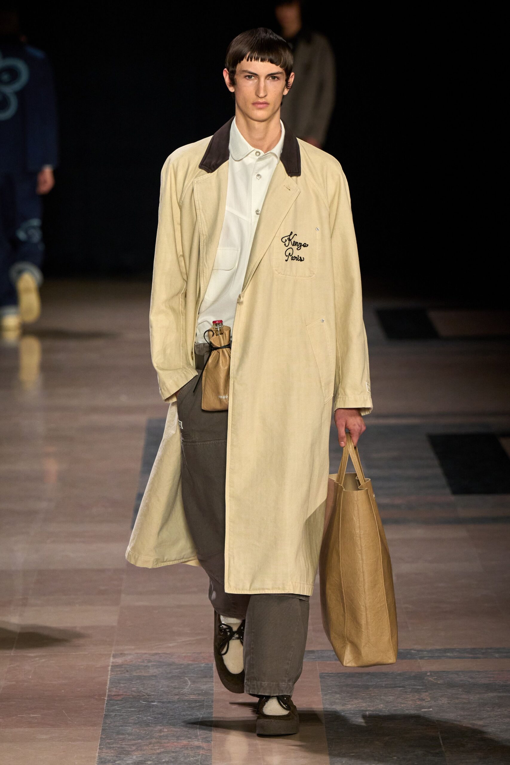 beige coat with white shirt