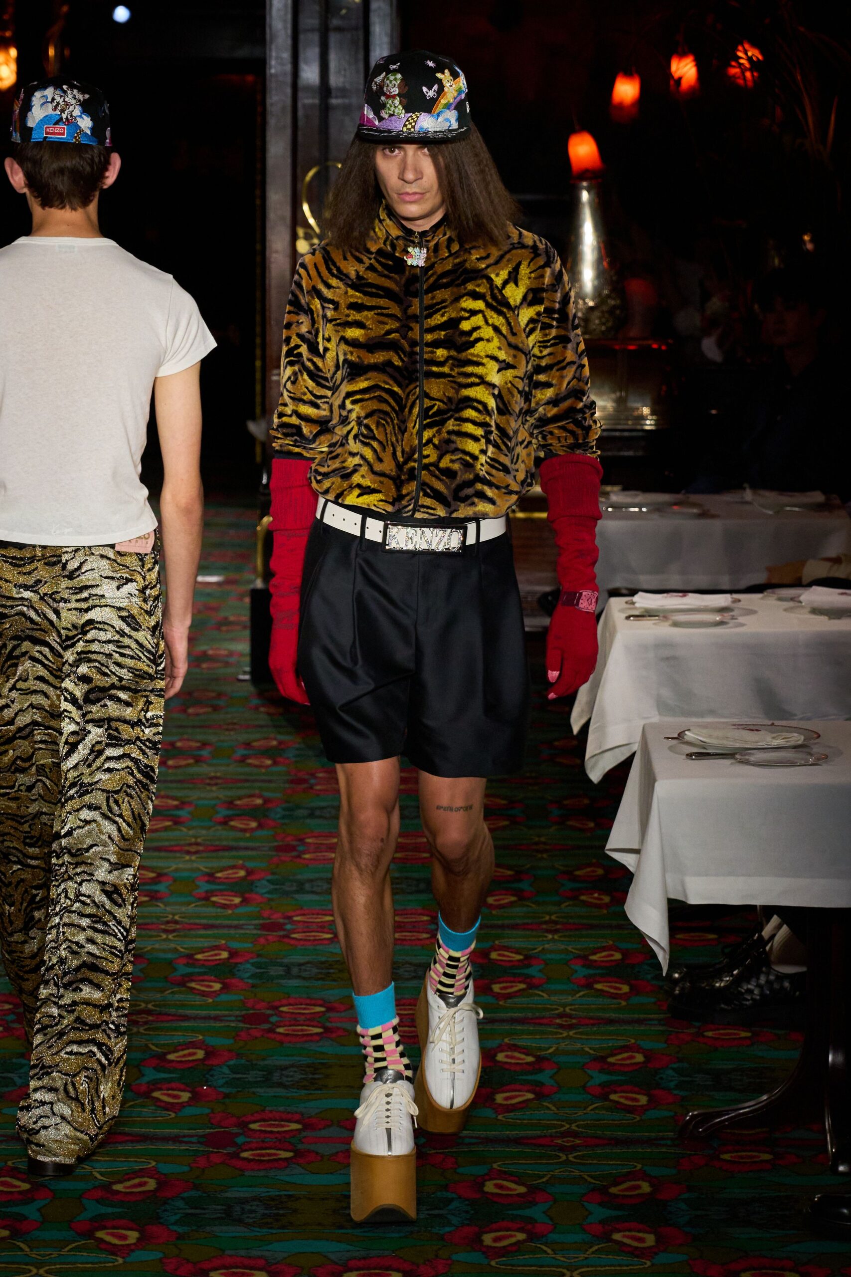 brown fur long-sleeve collared fitted animal-print jacket