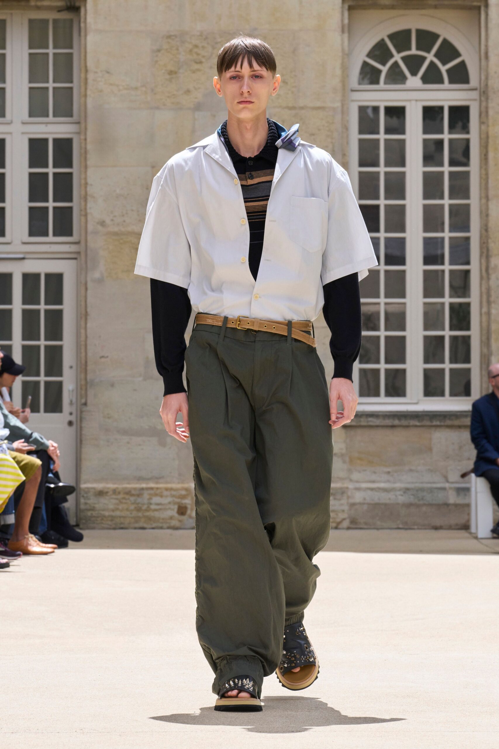 relaxed white shirt with green pants