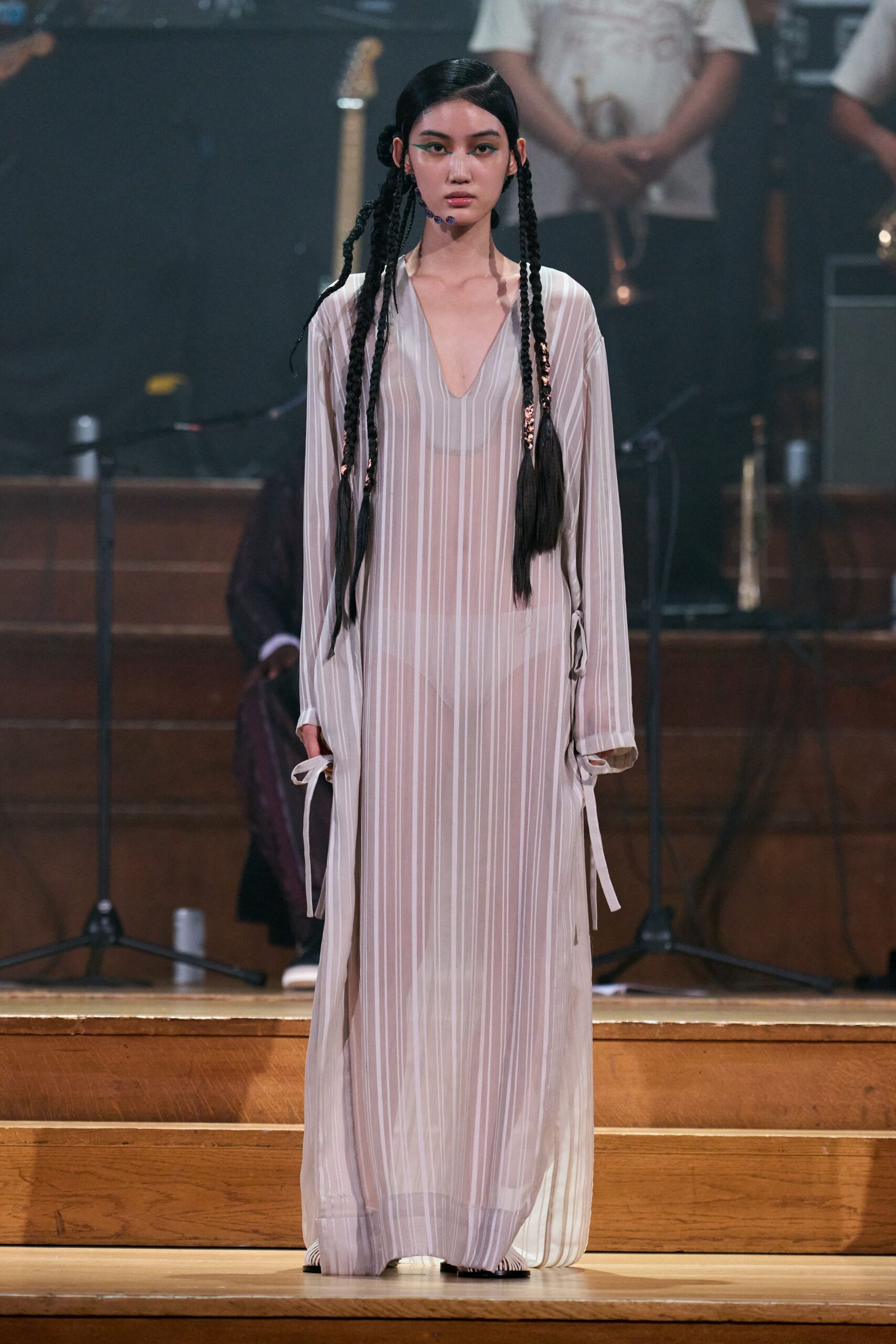 white sheer striped maxi dress