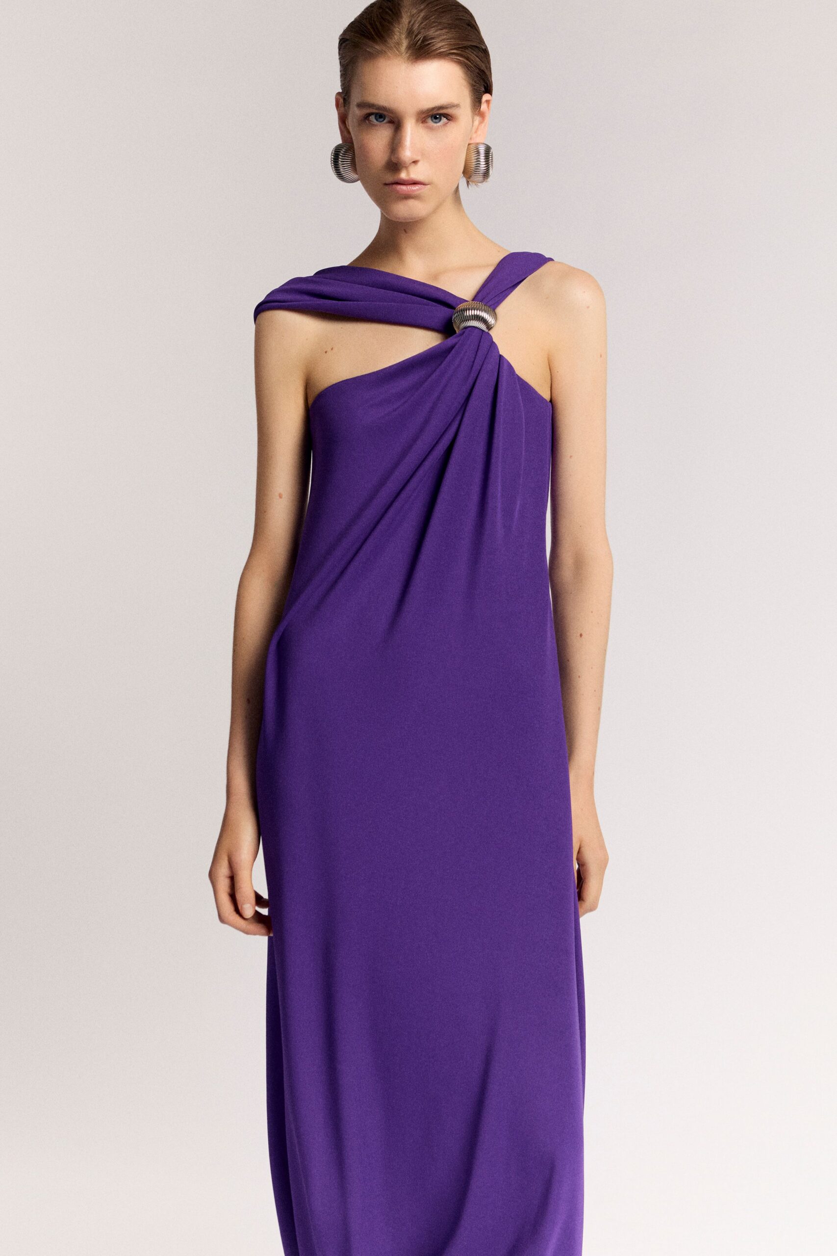 fitted purple halter gown