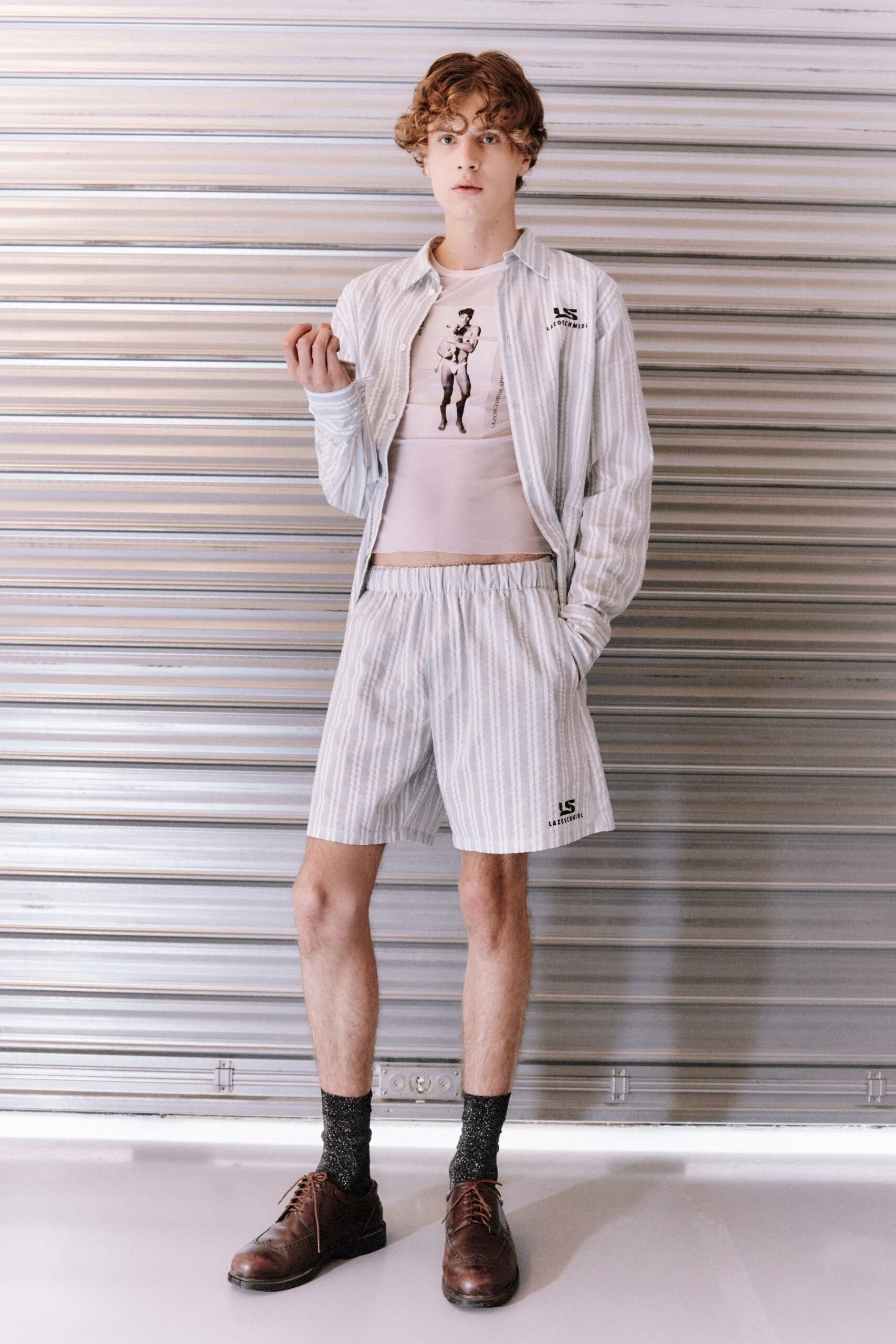 white cotton relaxed striped short shorts