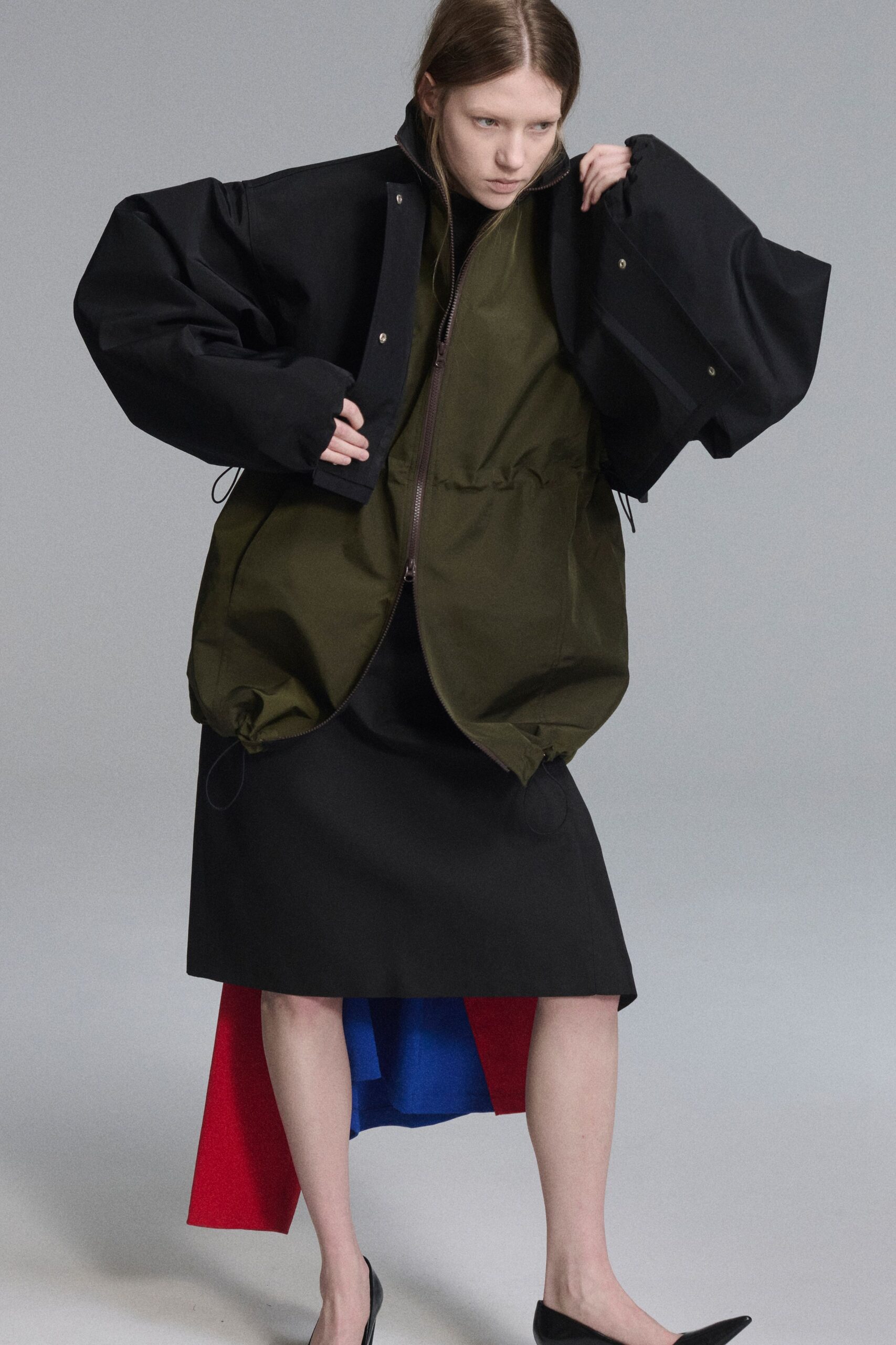 black cotton asymmetric fitted skirt