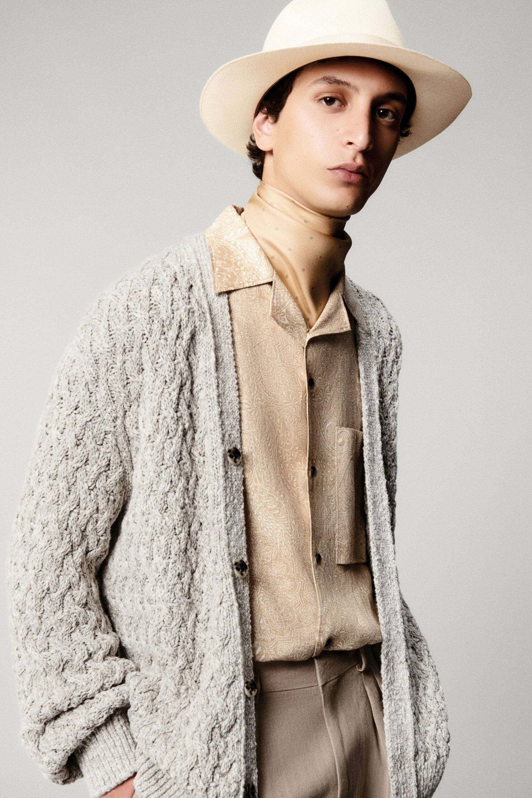 gold silk short-sleeve collared fitted textured shirt