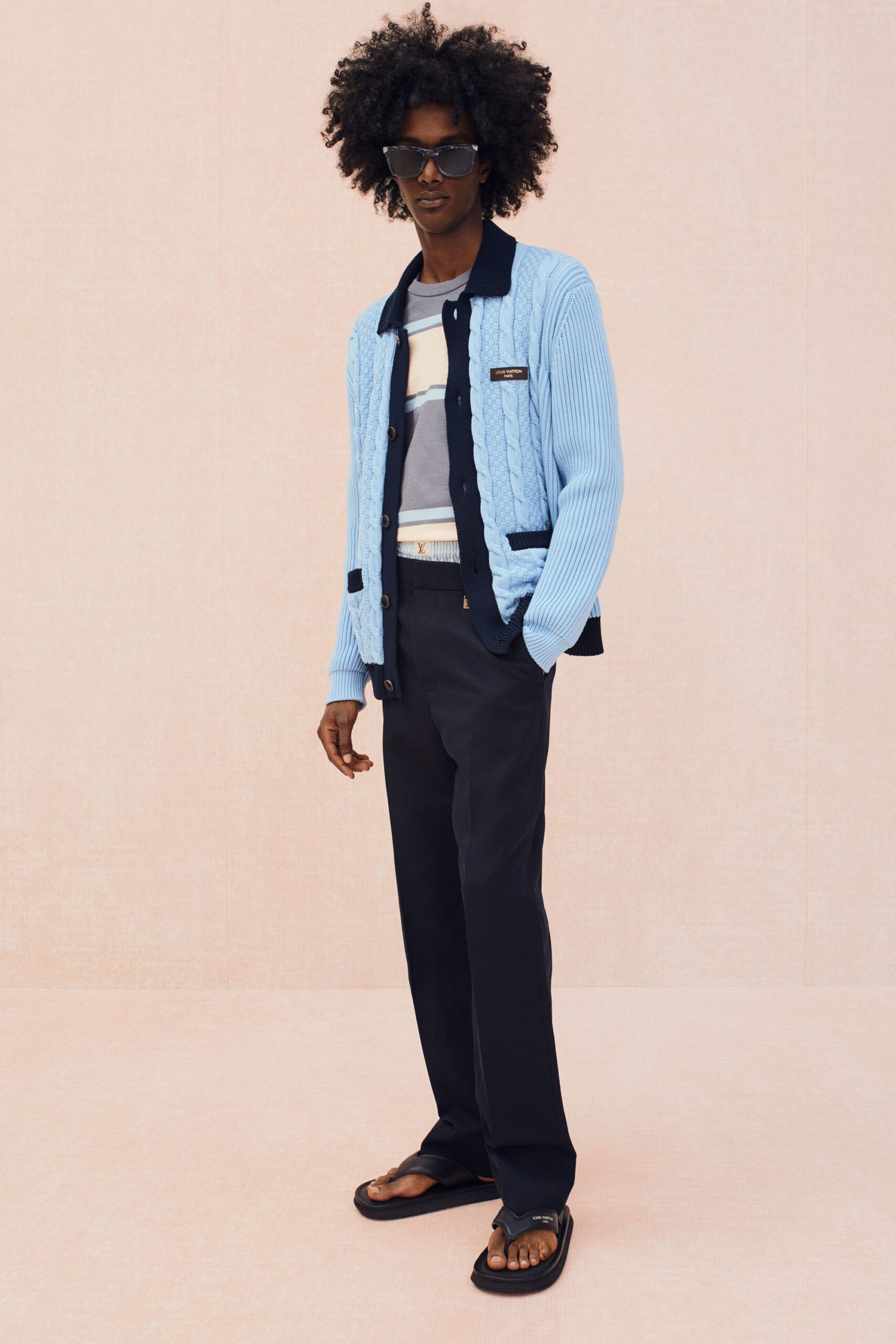 blue cotton long-sleeve collared fitted ribbed cardigan
