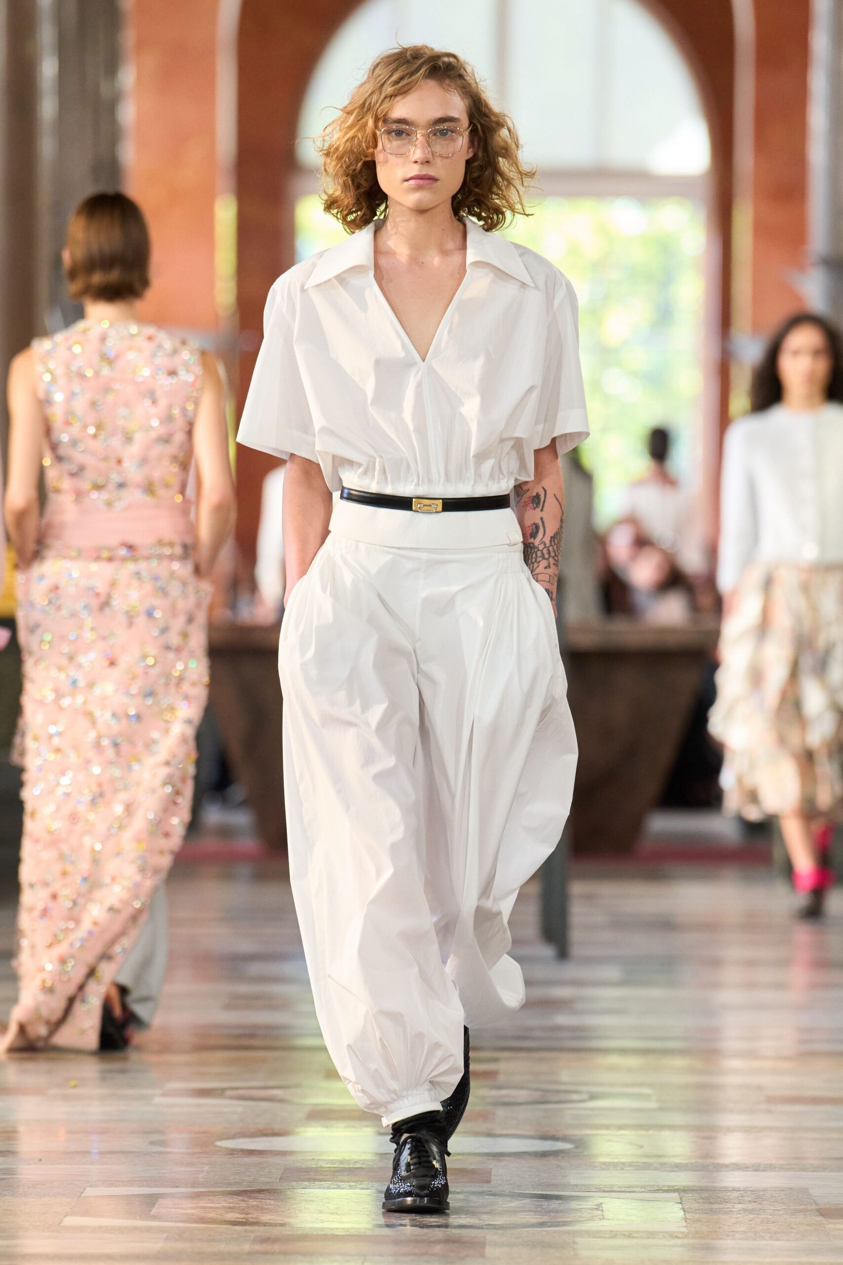 white relaxed jumpsuit with black belt