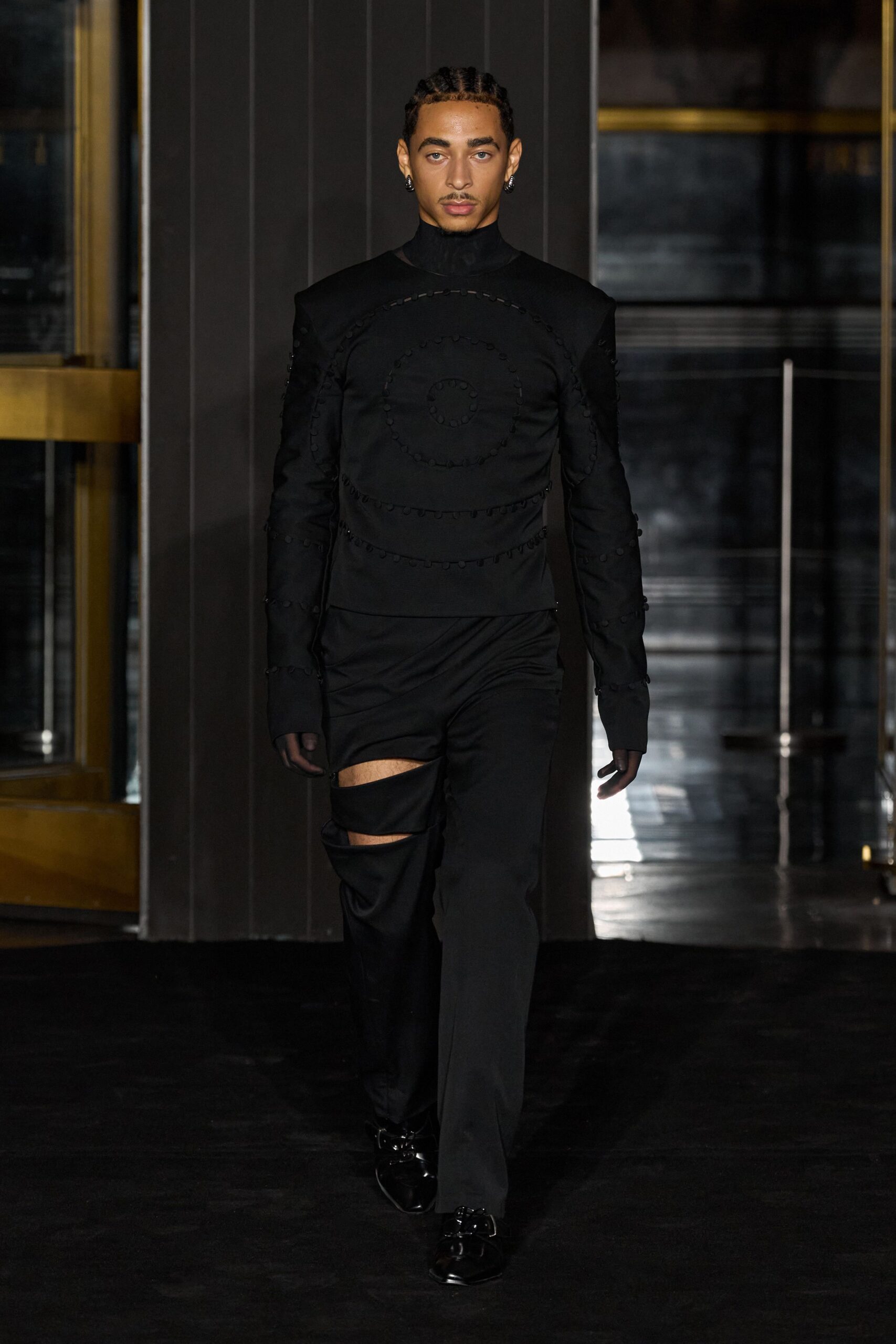 black fitted top and pants
