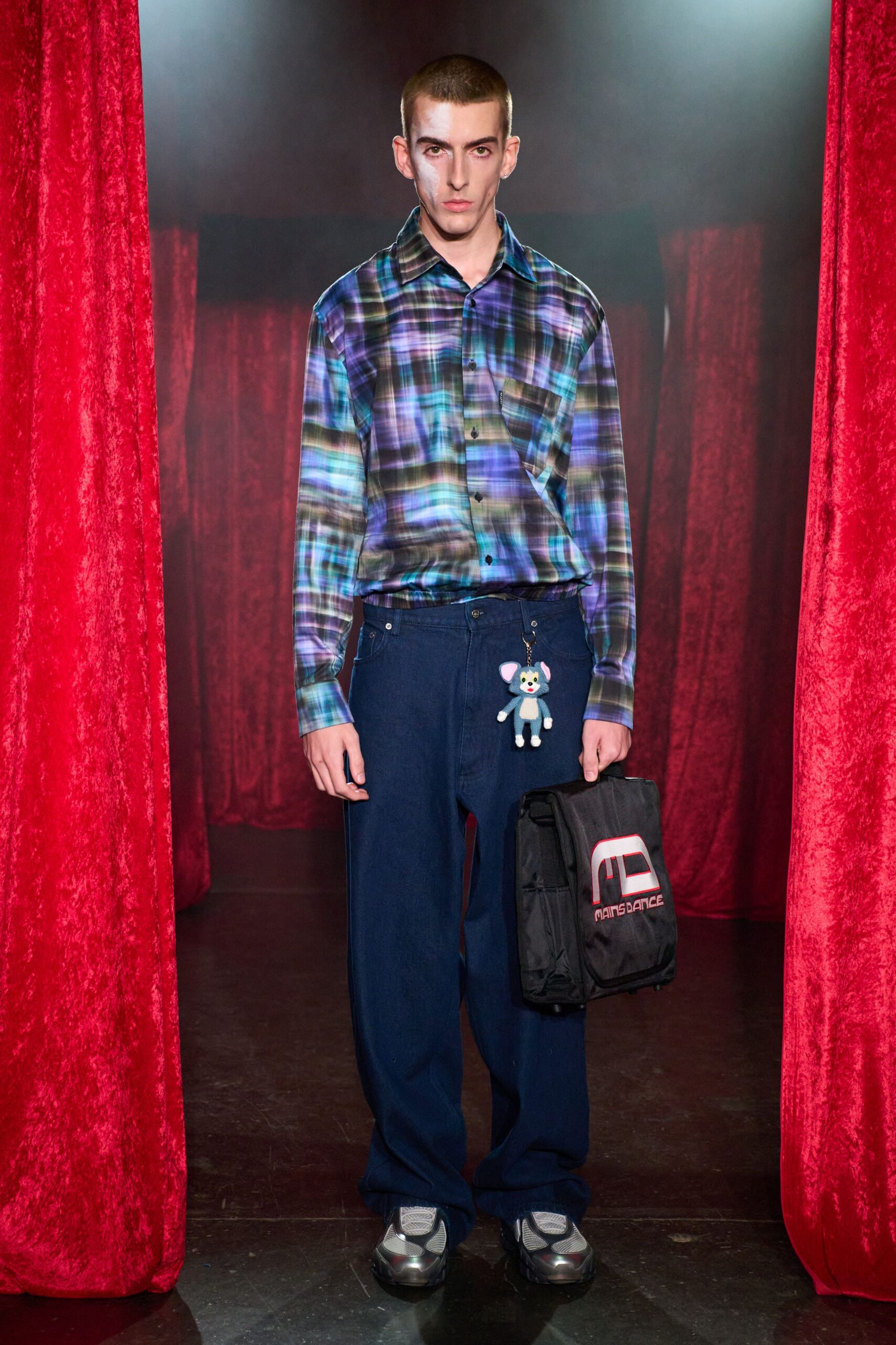 relaxed plaid shirt and wide-leg pants