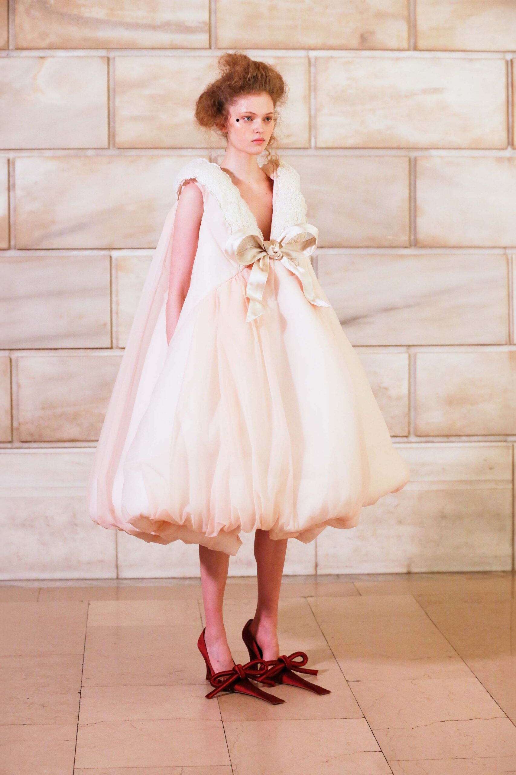 pink silk sleeveless v-neck fitted pleated draped dress