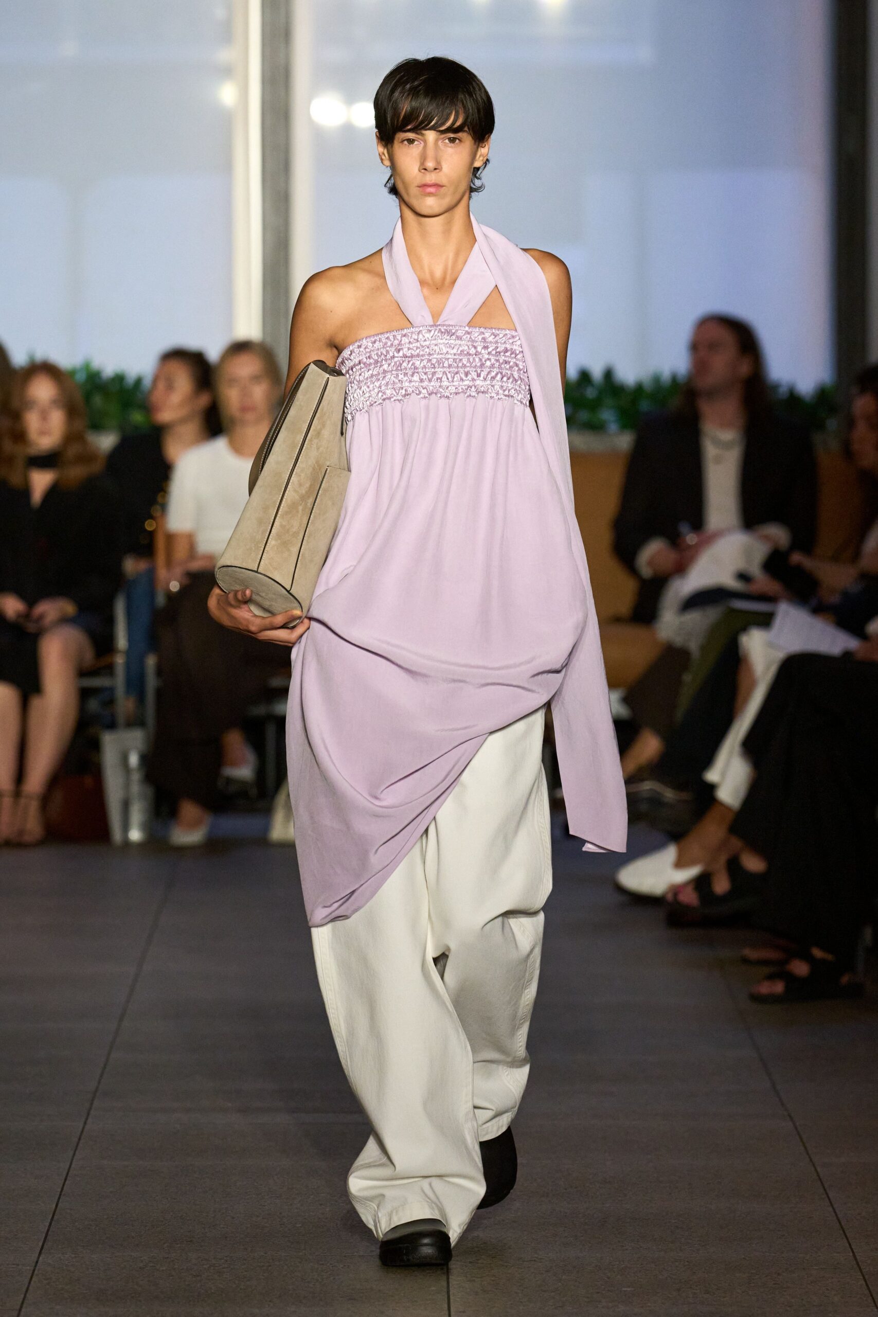 lavender relaxed top with wide-leg pants