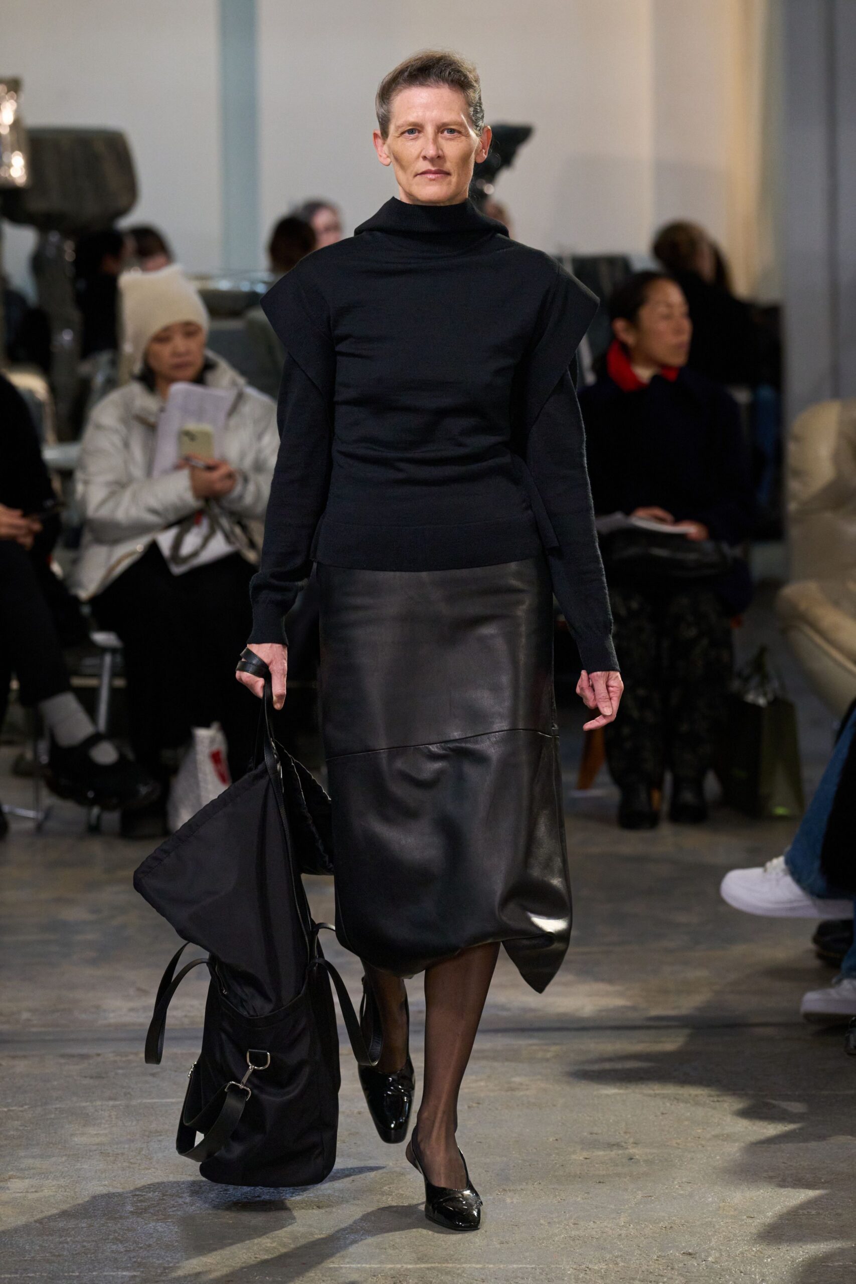 black fitted top and skirt