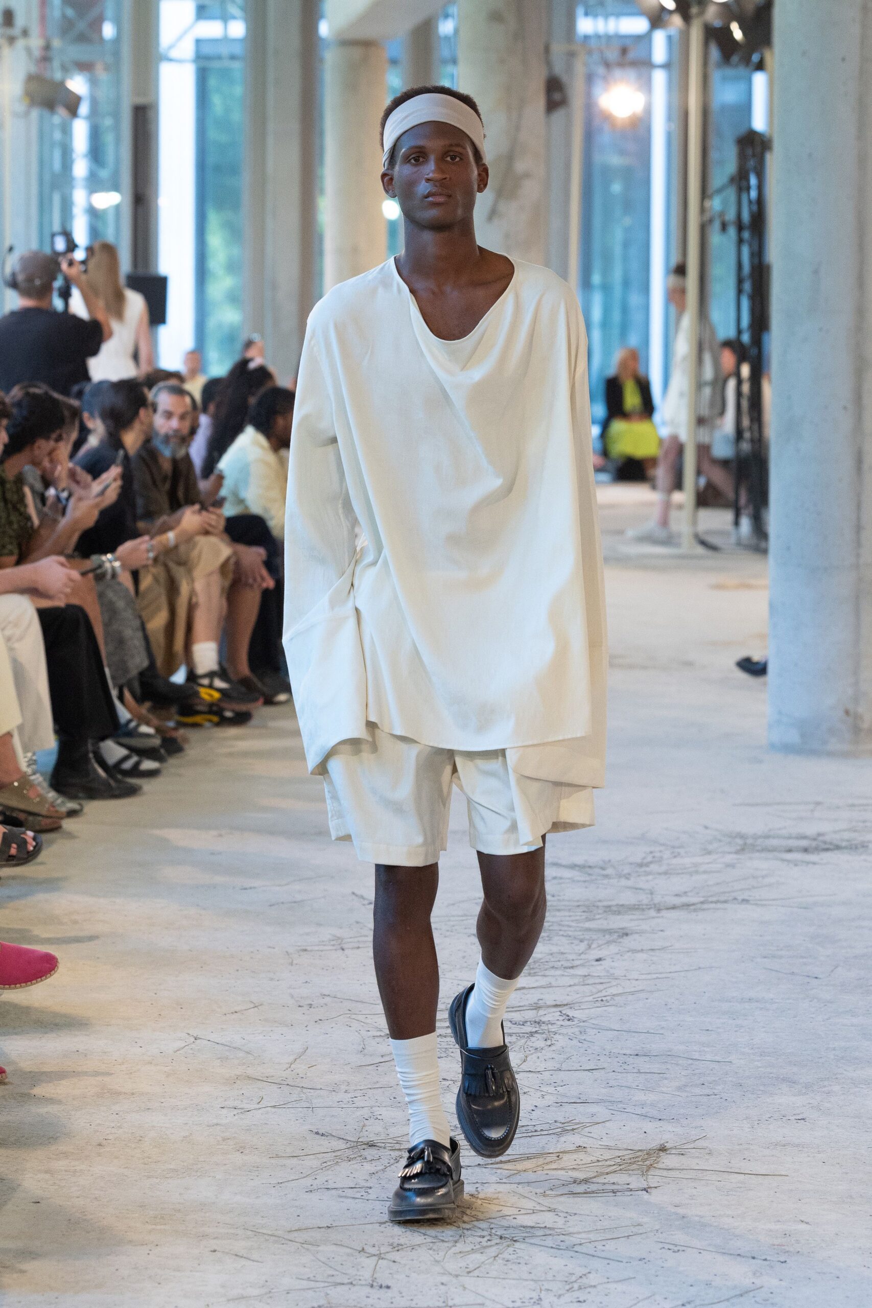 white oversized top with shorts