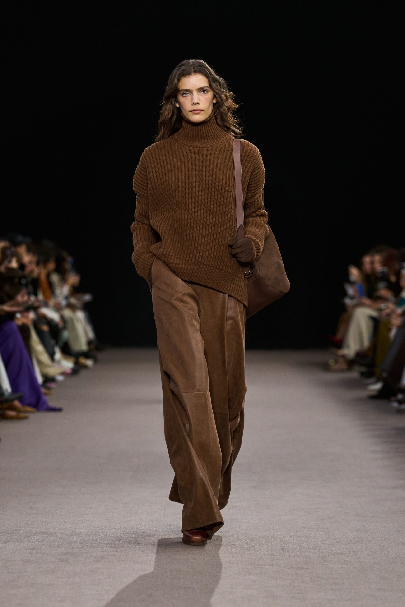 brown suede relaxed wide-leg pants