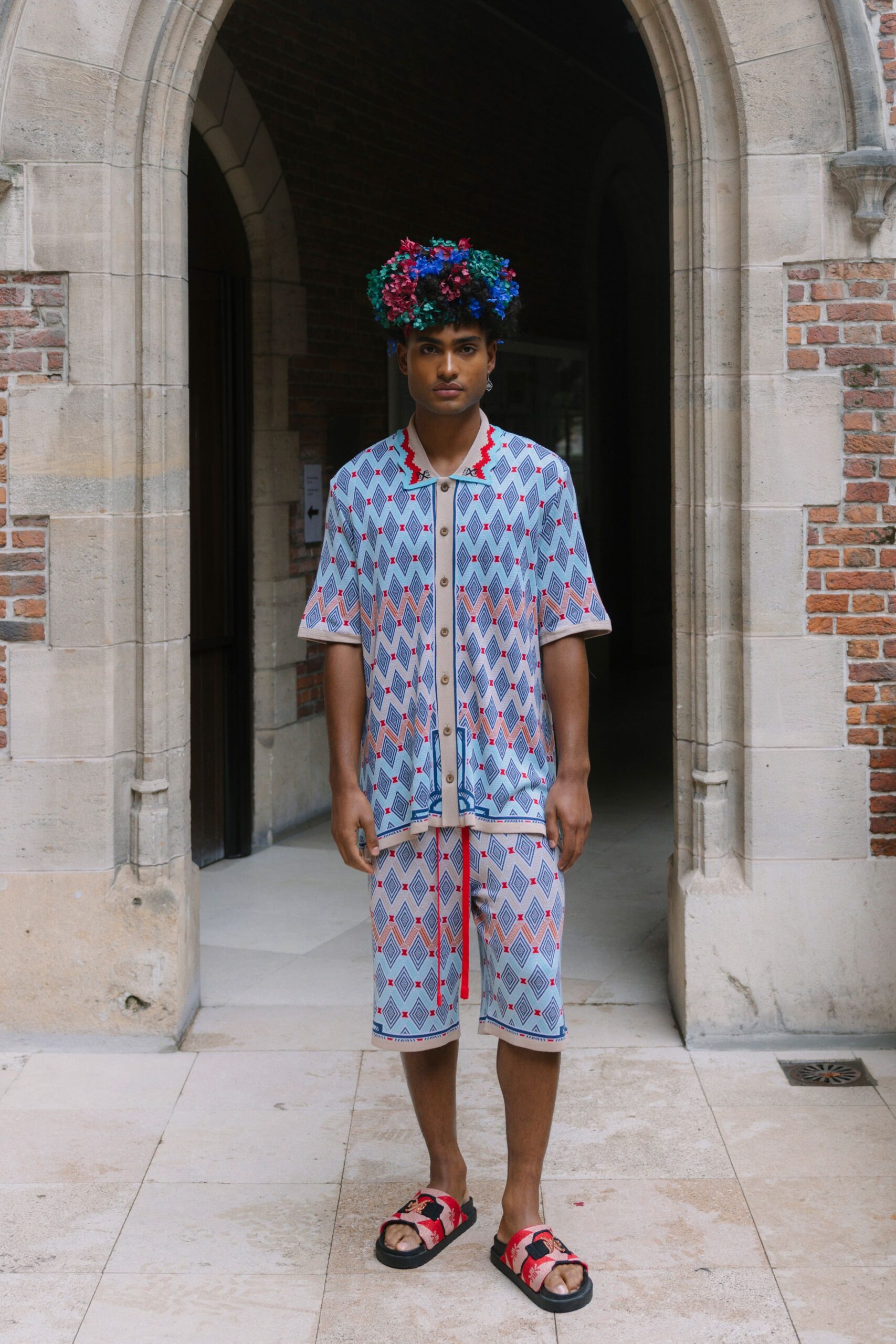 blue cotton relaxed printed shorts