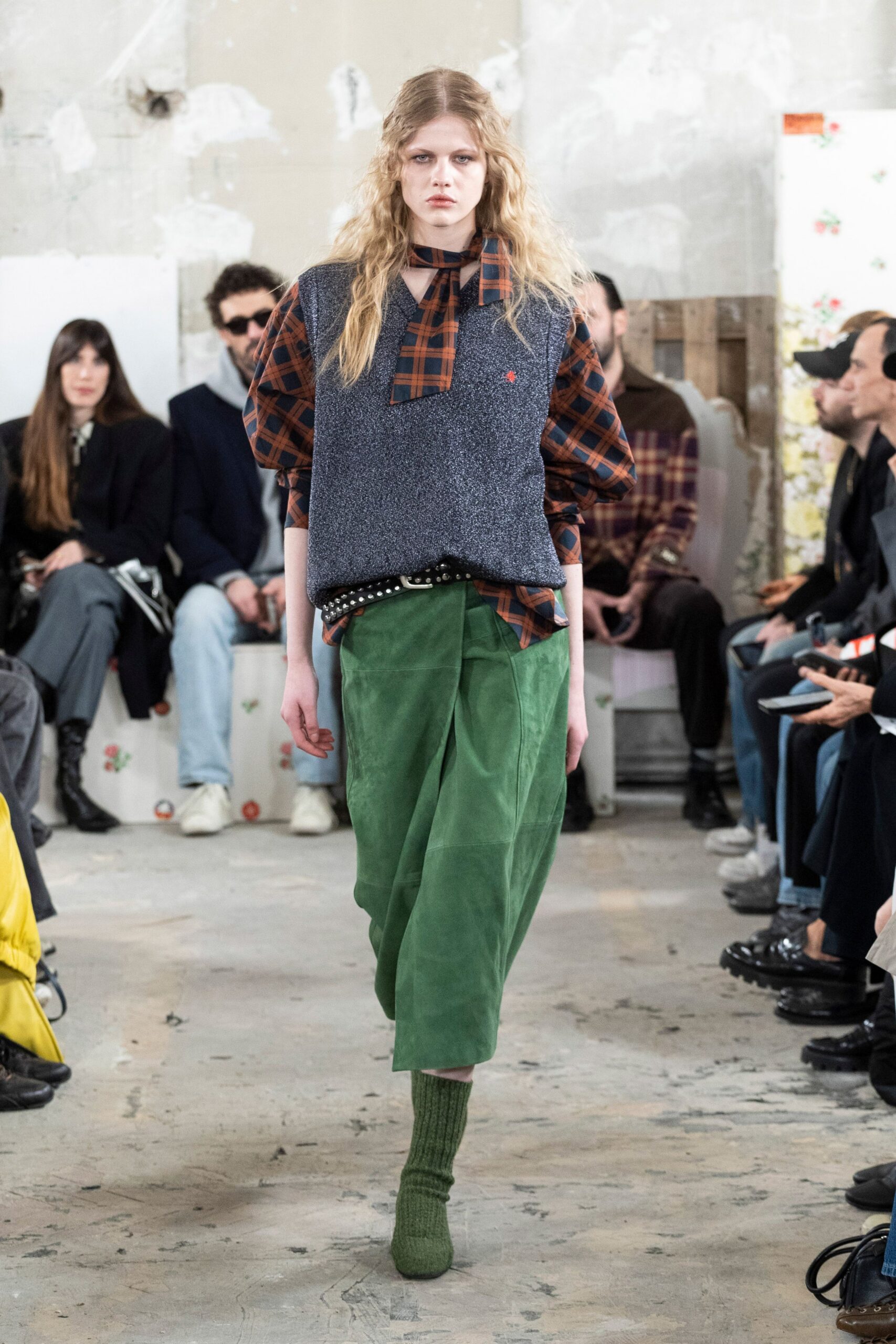green suede relaxed wide-leg pants