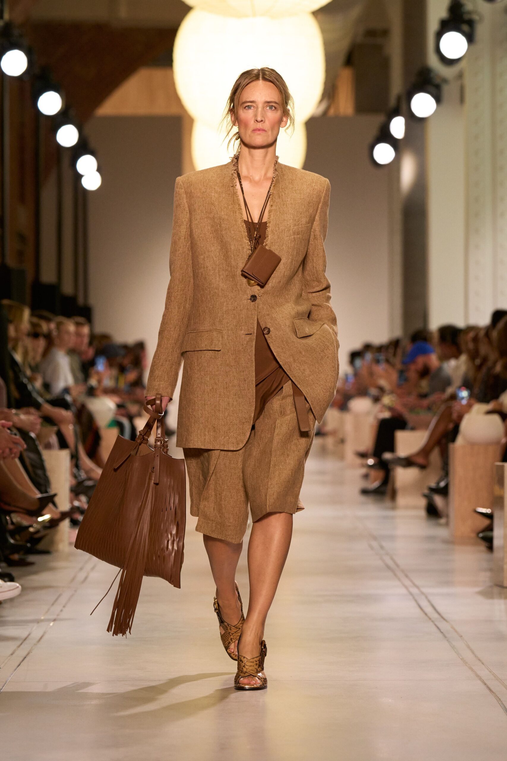 brown linen blazer with shorts