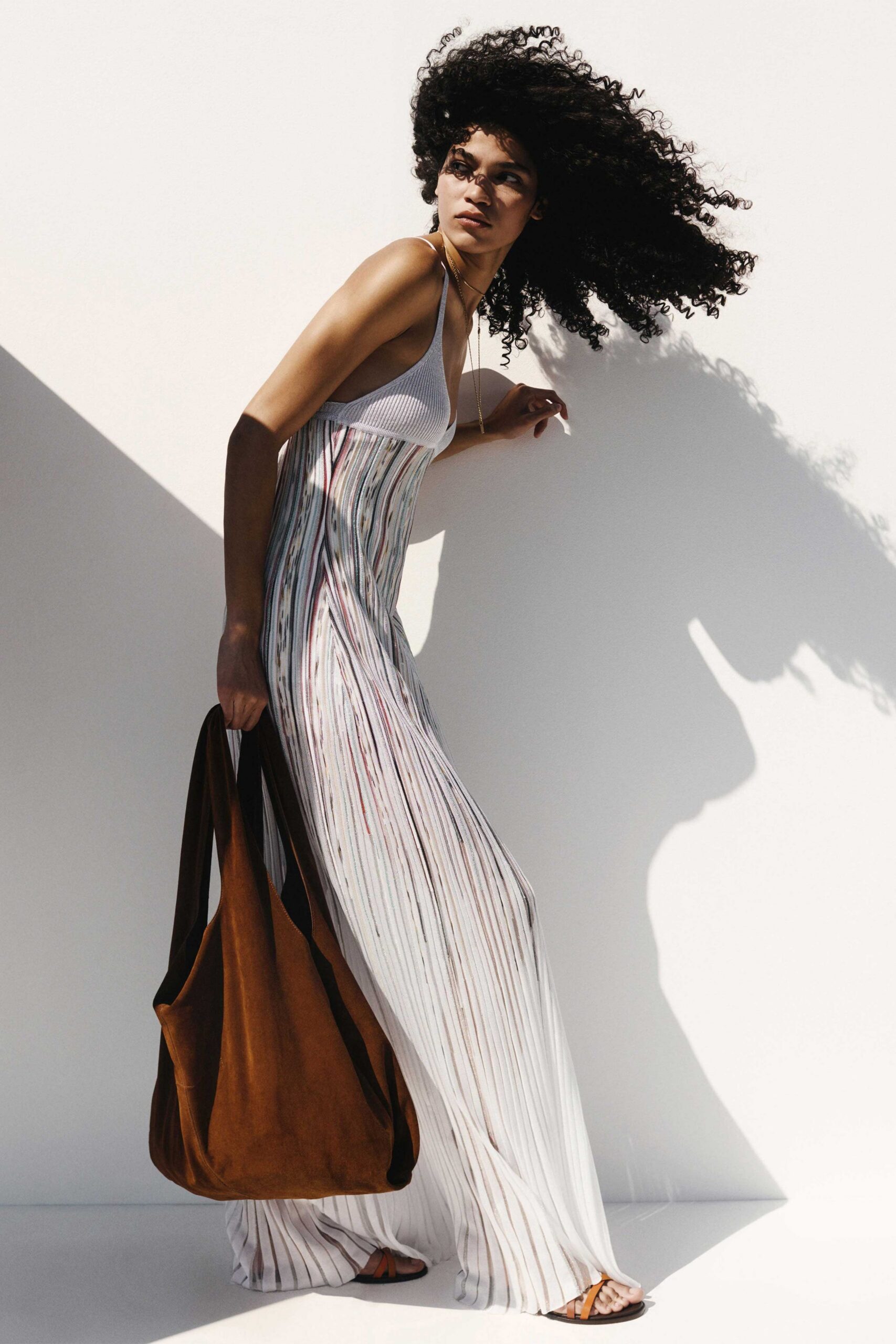 white multi-colored pleated maxi dress