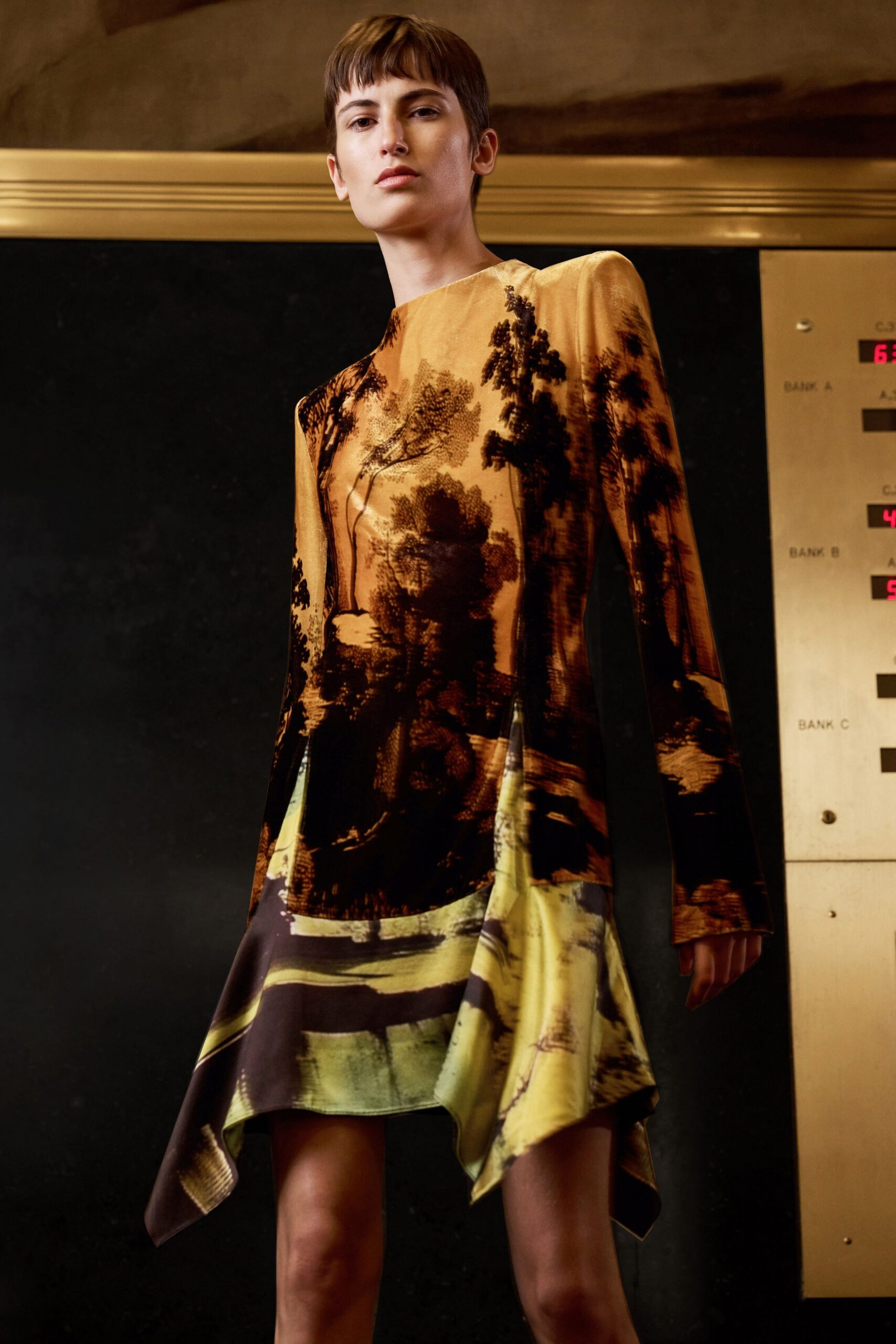 asymmetric printed mini dress