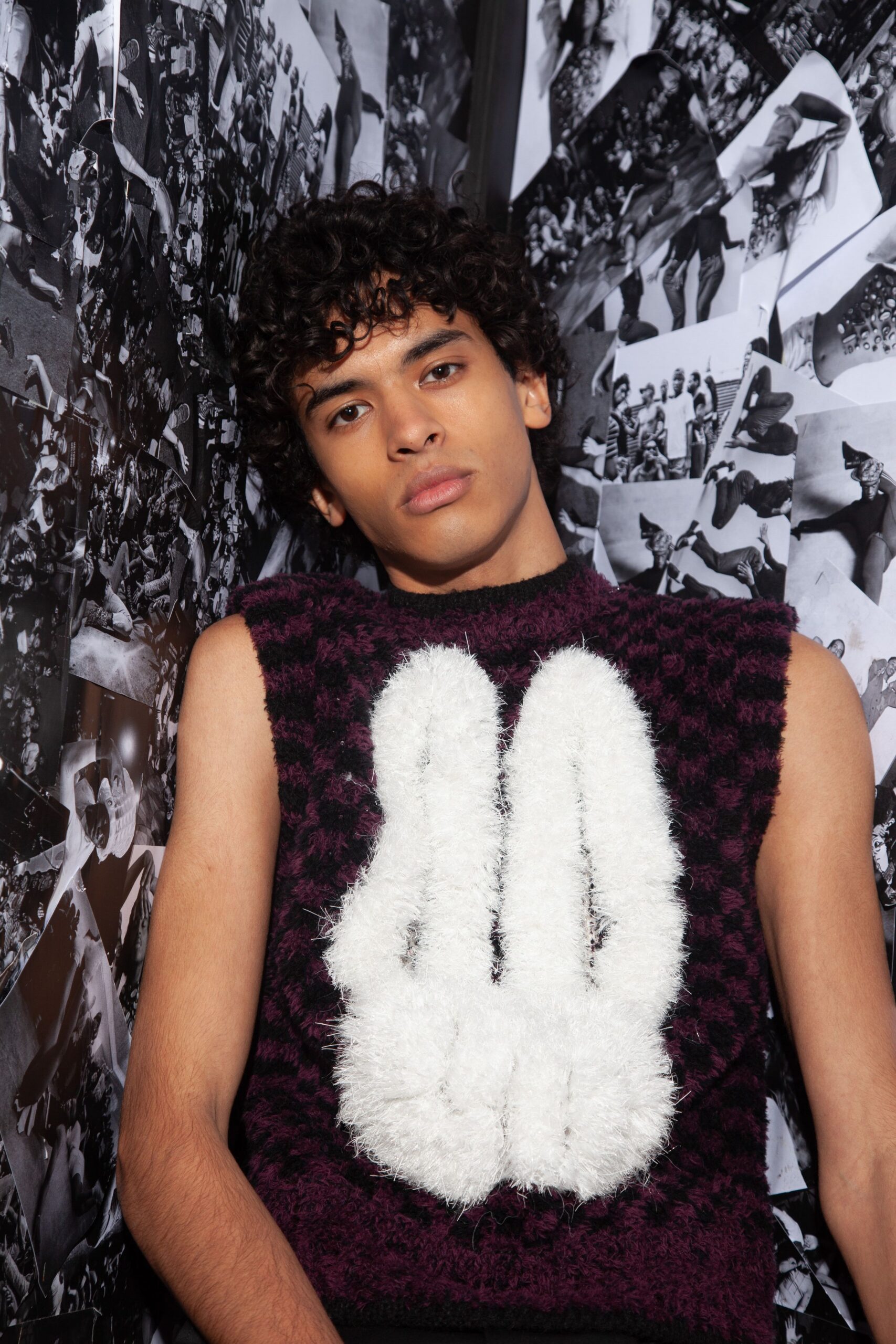 purple sleeveless embroidered sweater