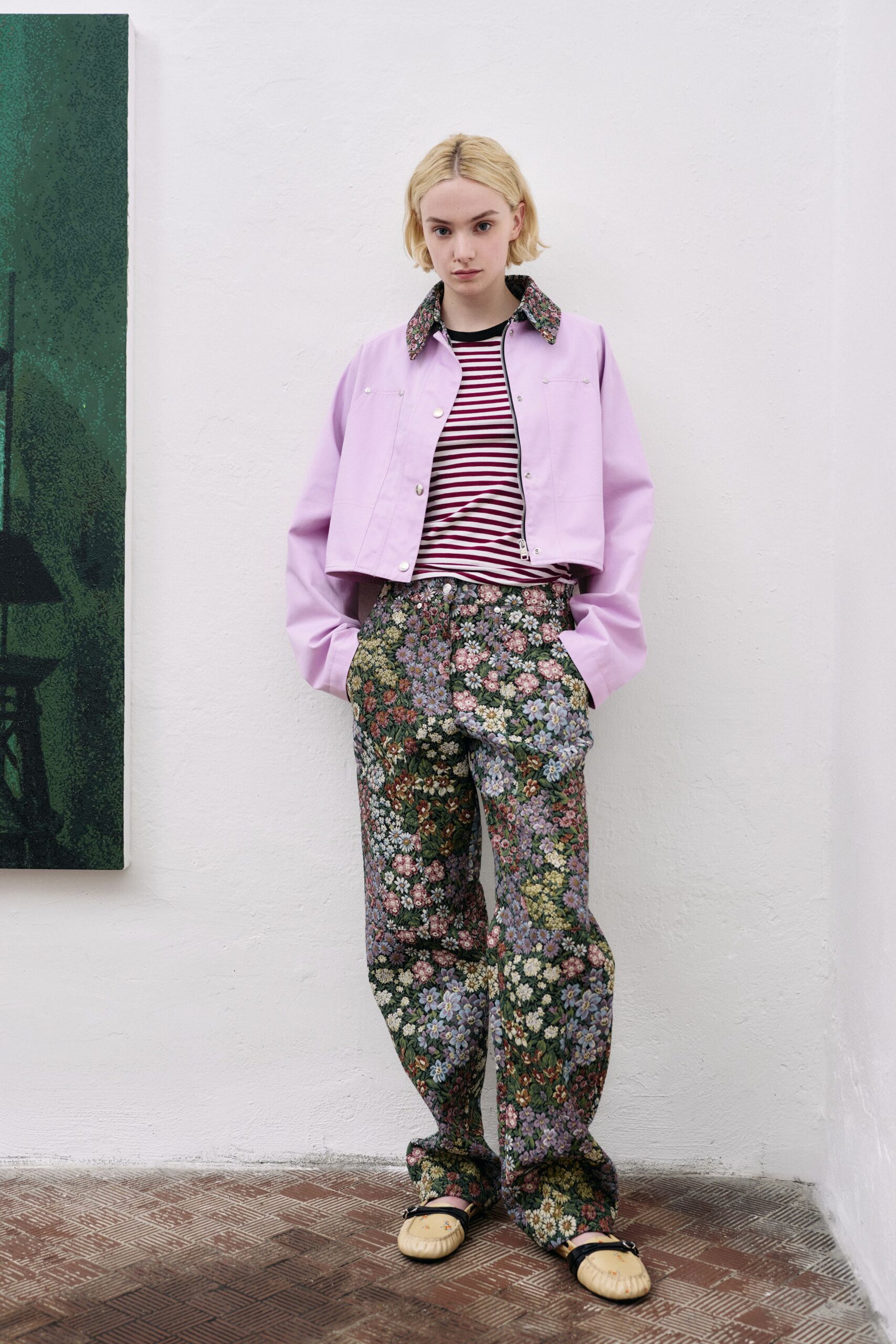 pink cotton short-sleeve collared relaxed buttoned jacket