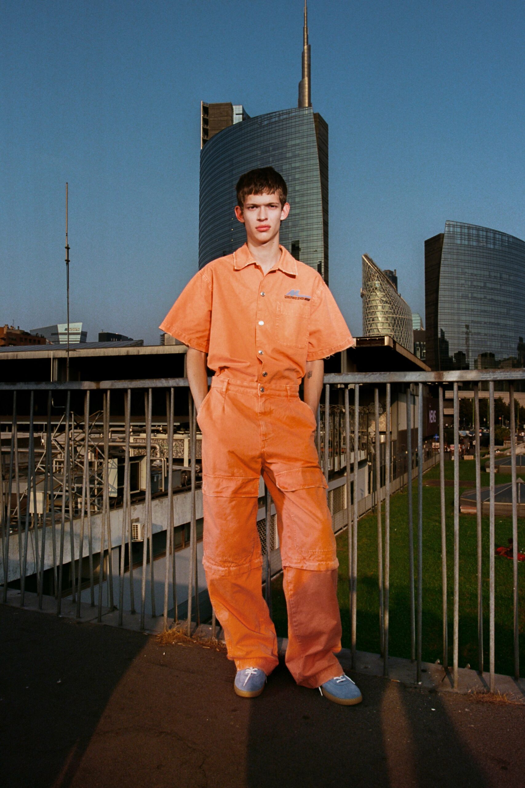 orange cotton relaxed jumpsuit