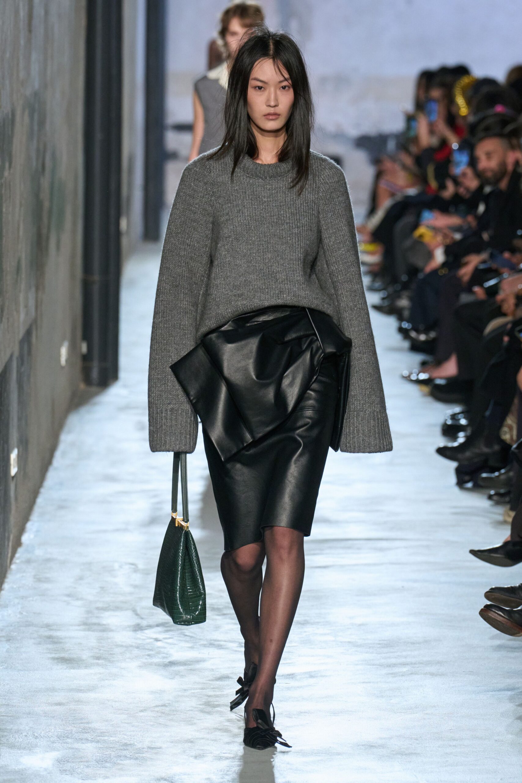 gray wool long-sleeve collared oversized sweater