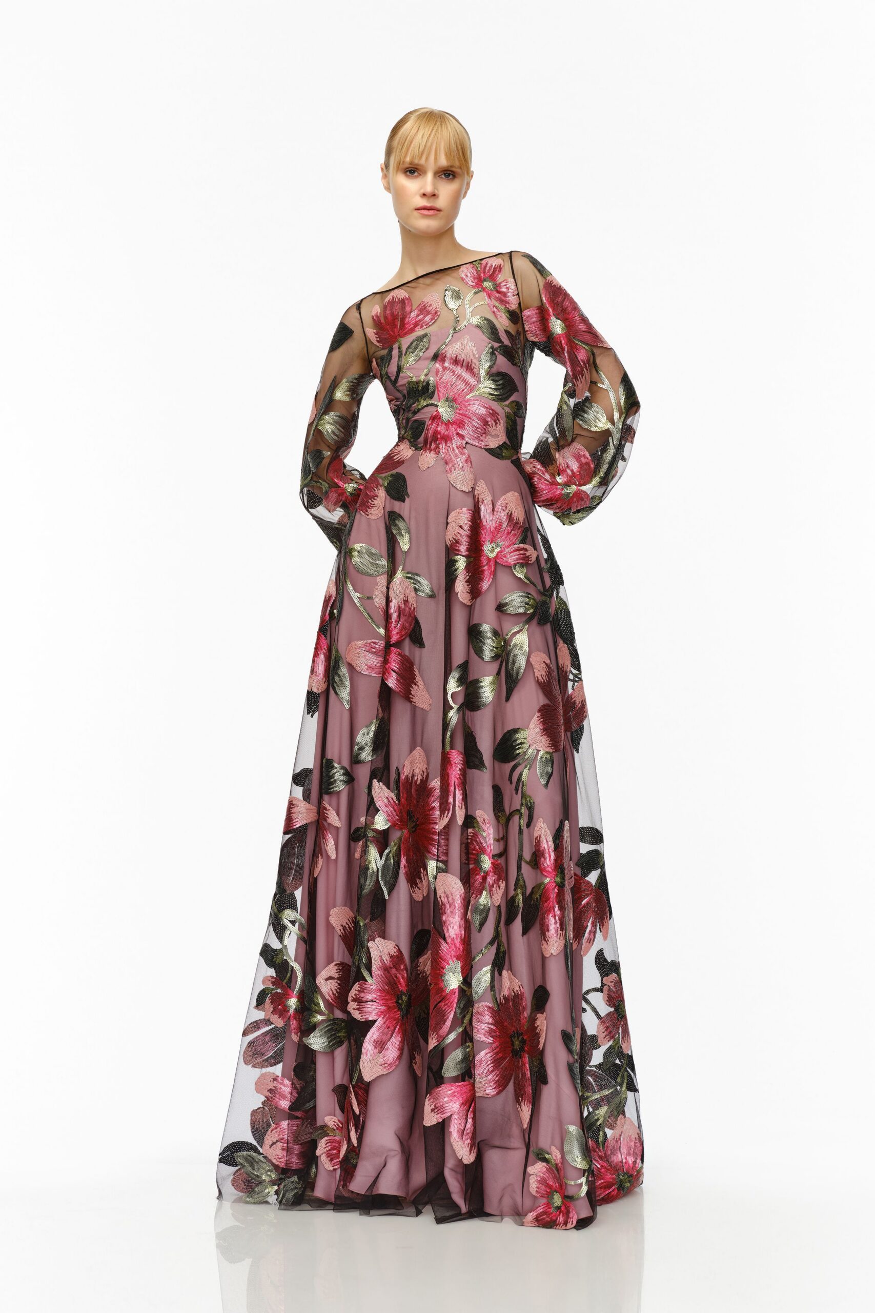 floral pink silk gown