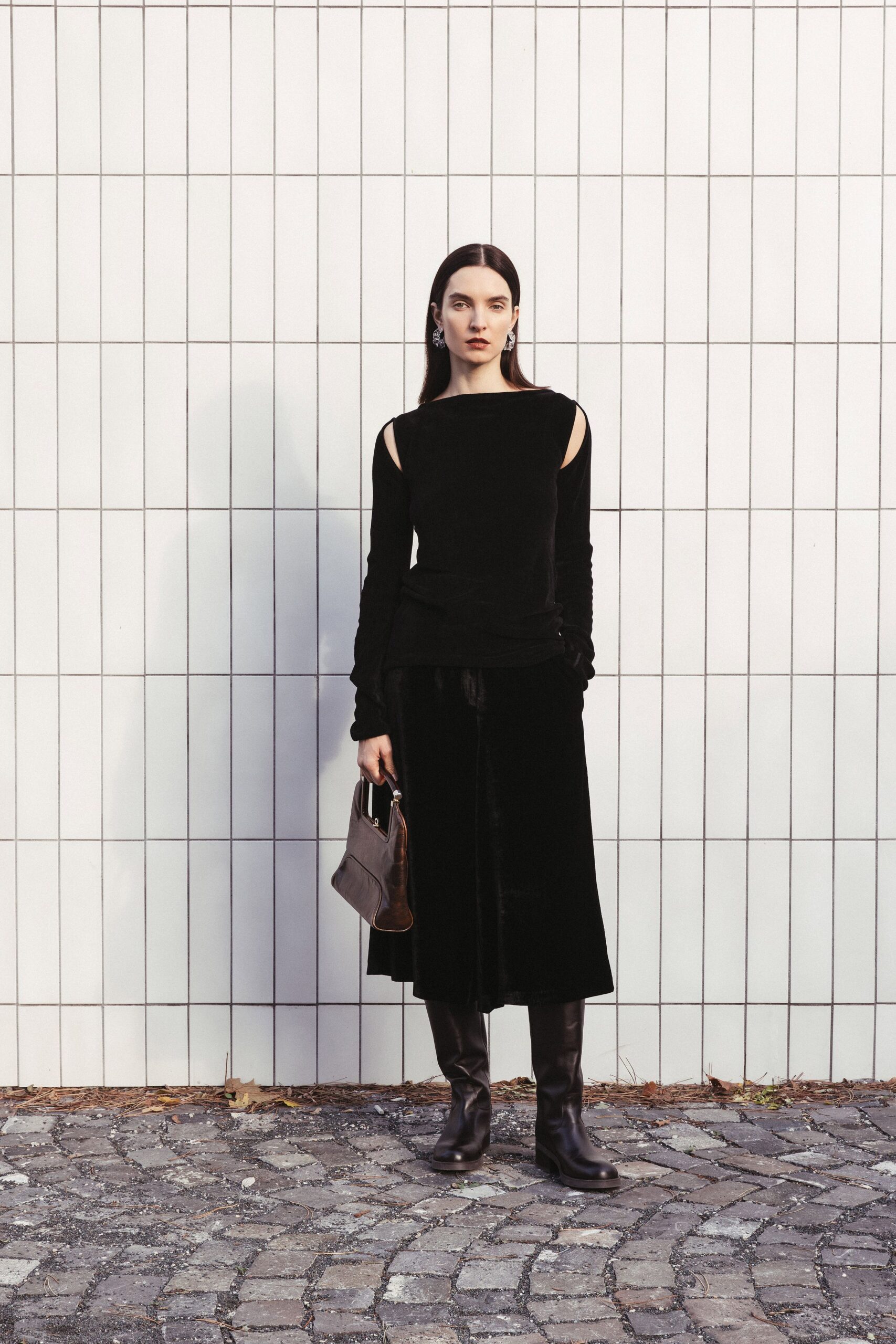 black velvet top and skirt