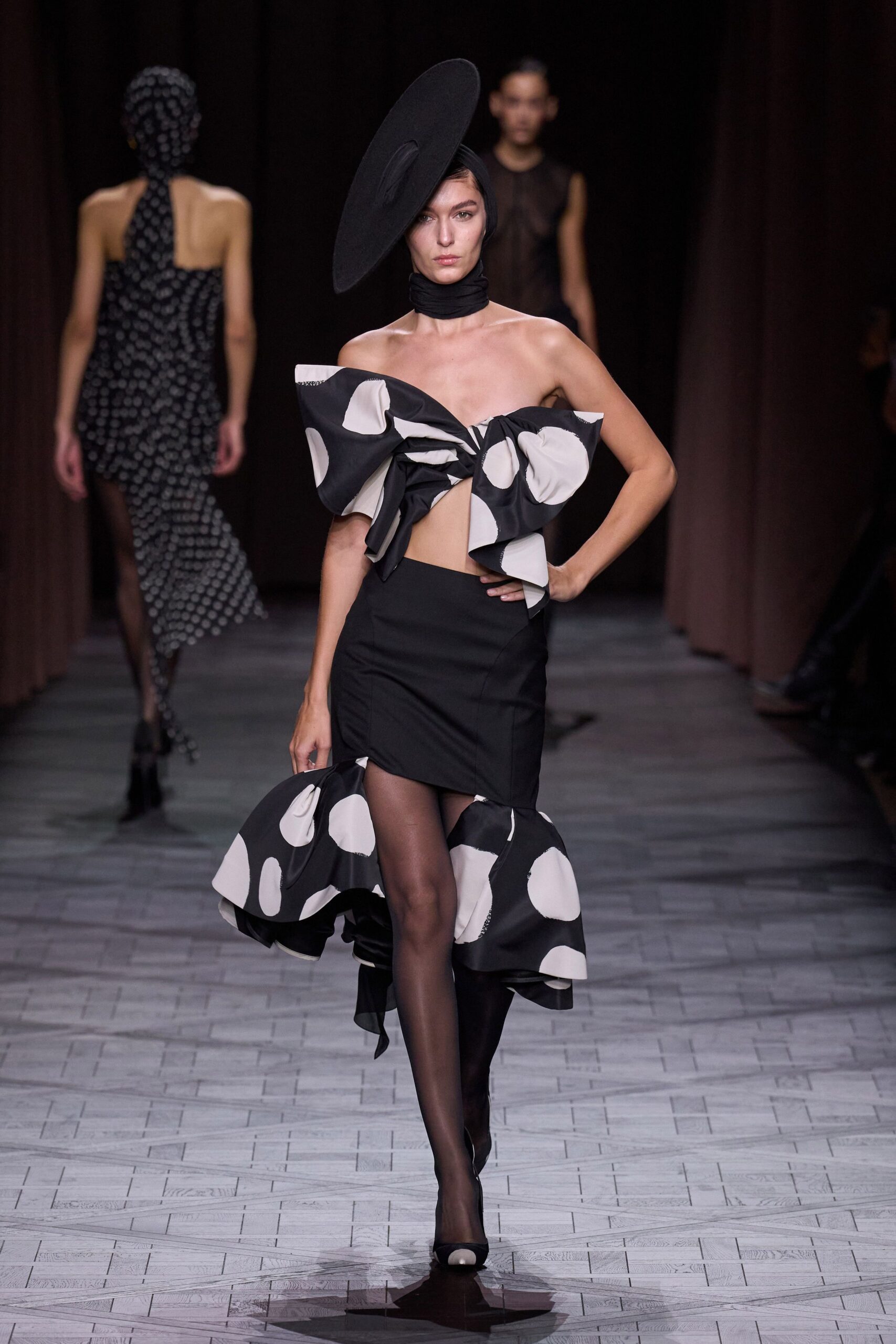 black and white ruffled top and skirt