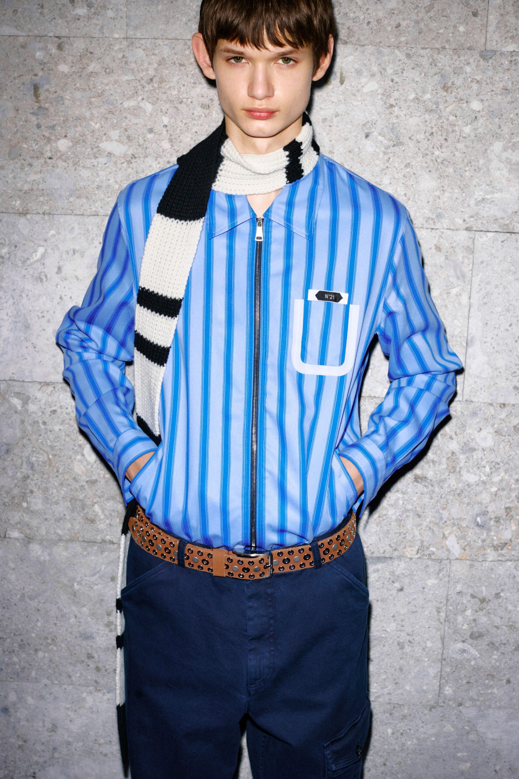blue cotton relaxed cargo pants