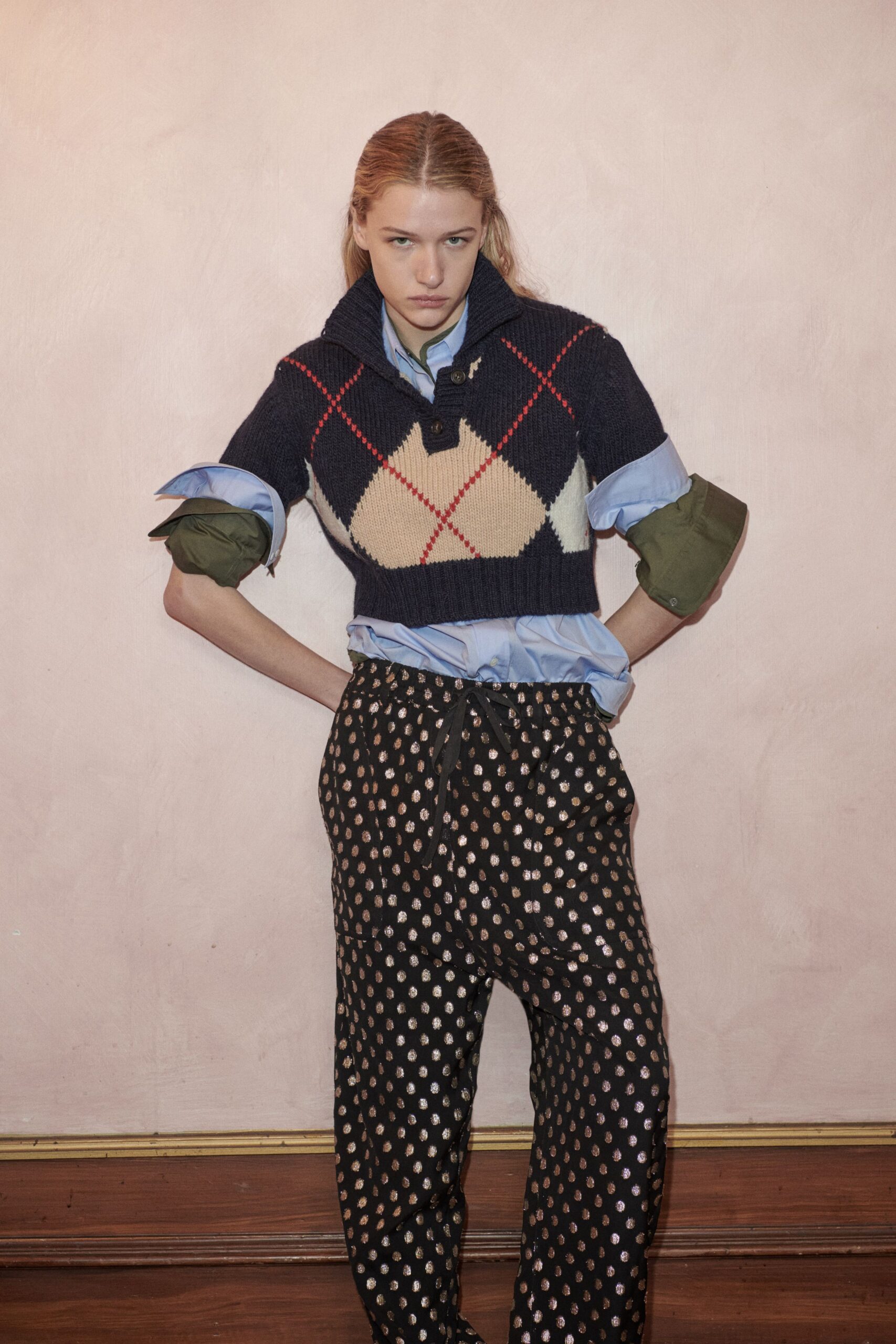 black cotton relaxed polka-dot pants