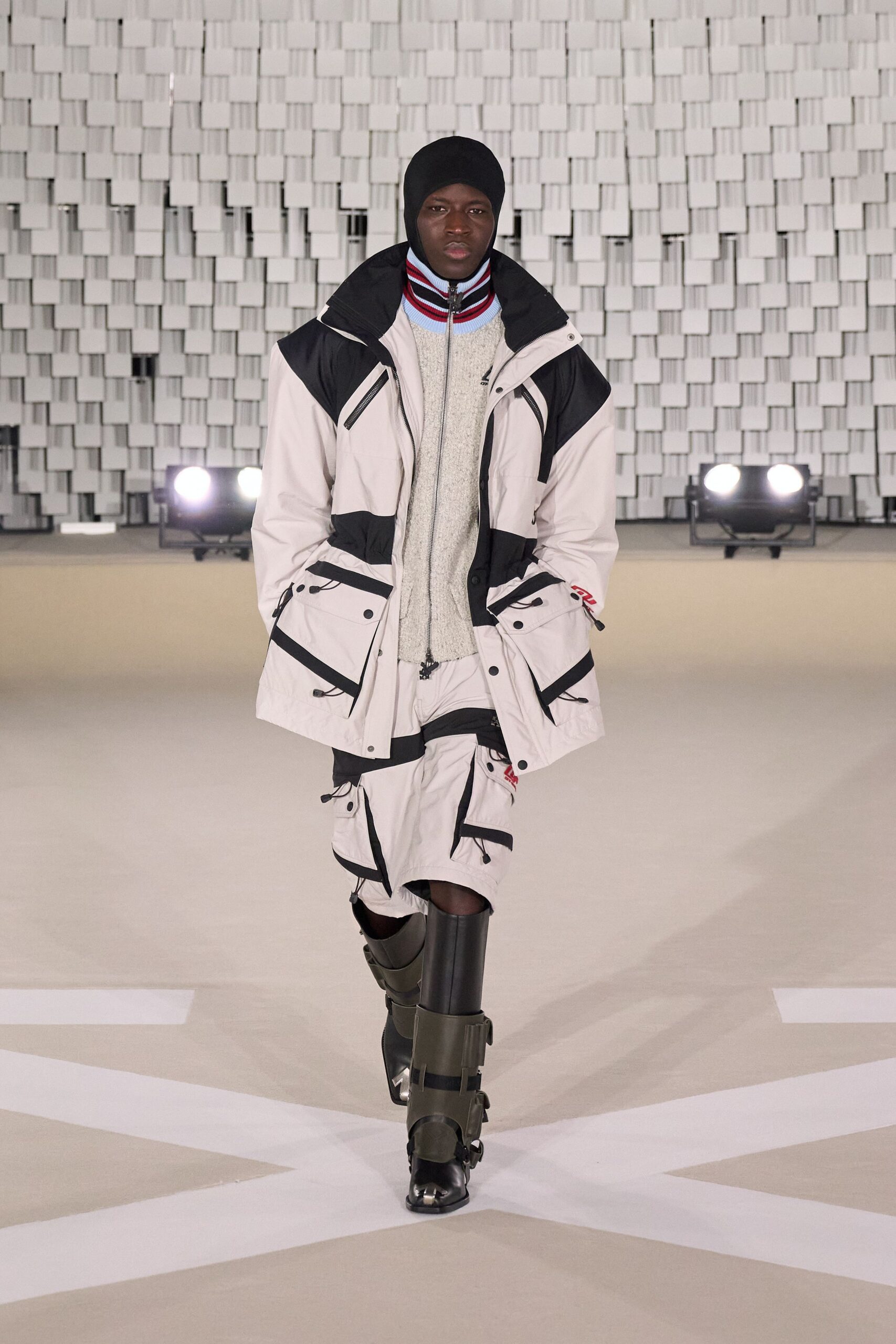 white black relaxed coat with sweater