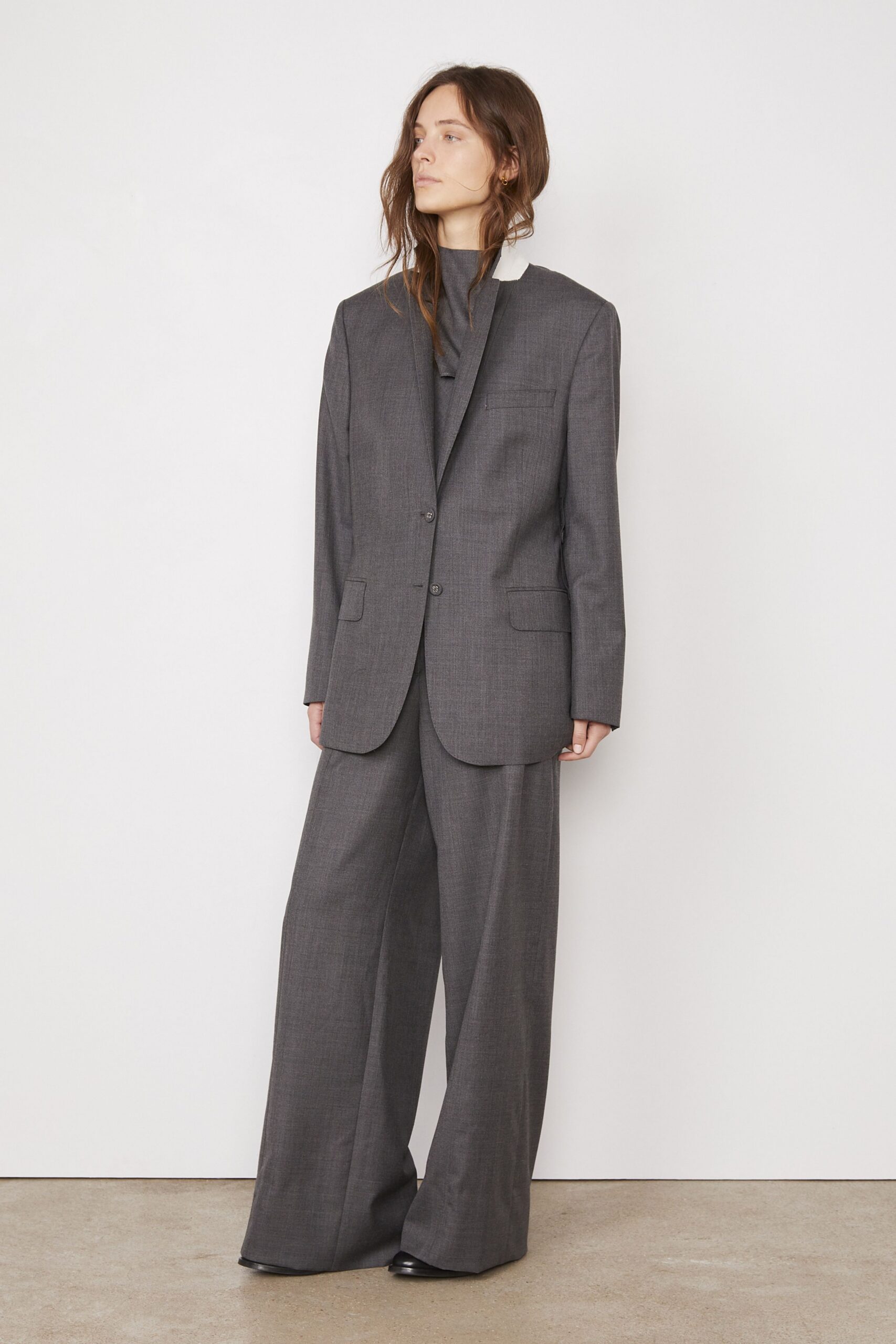 gray relaxed blazer and pants