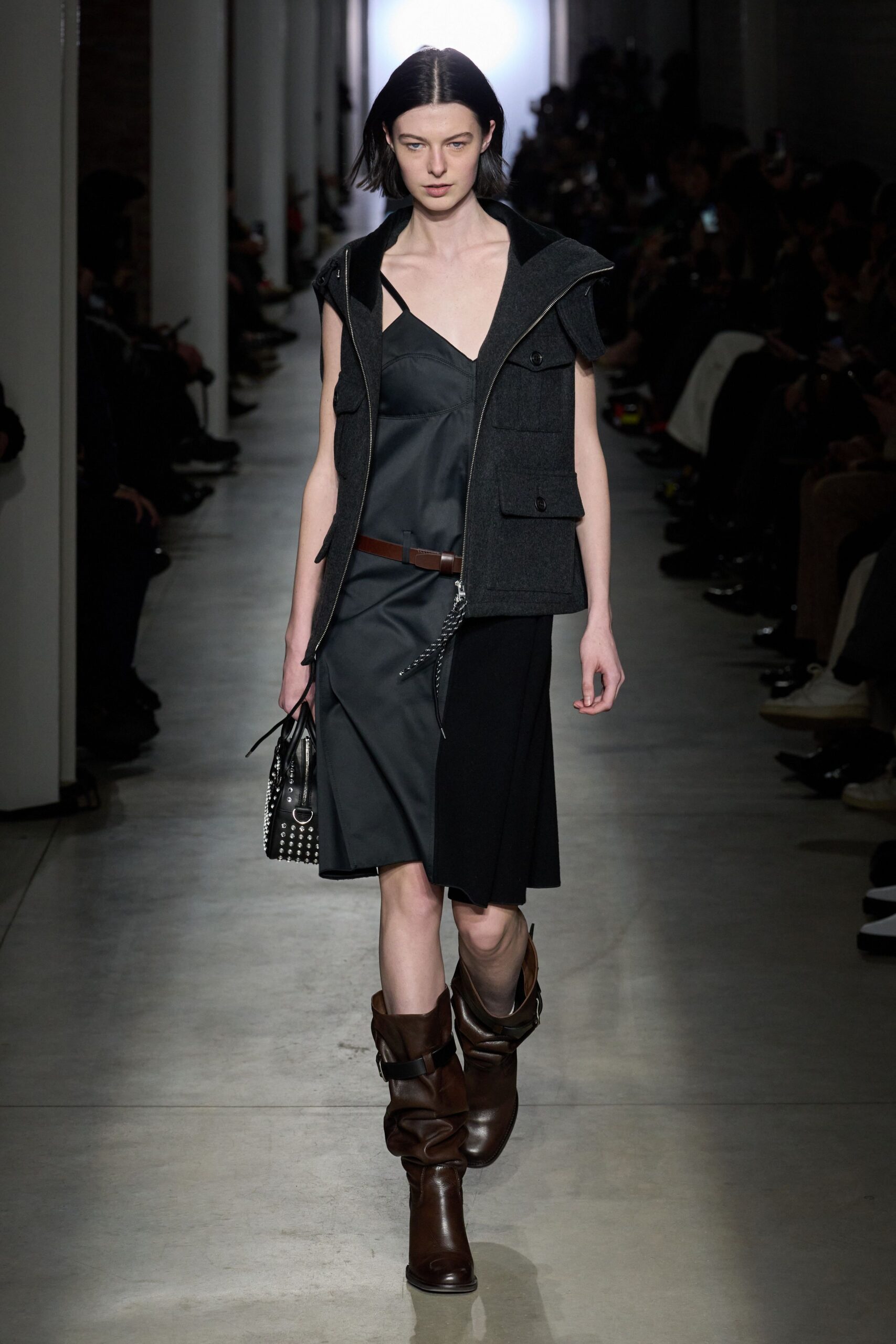 gray wool sleeveless structured zippered vest