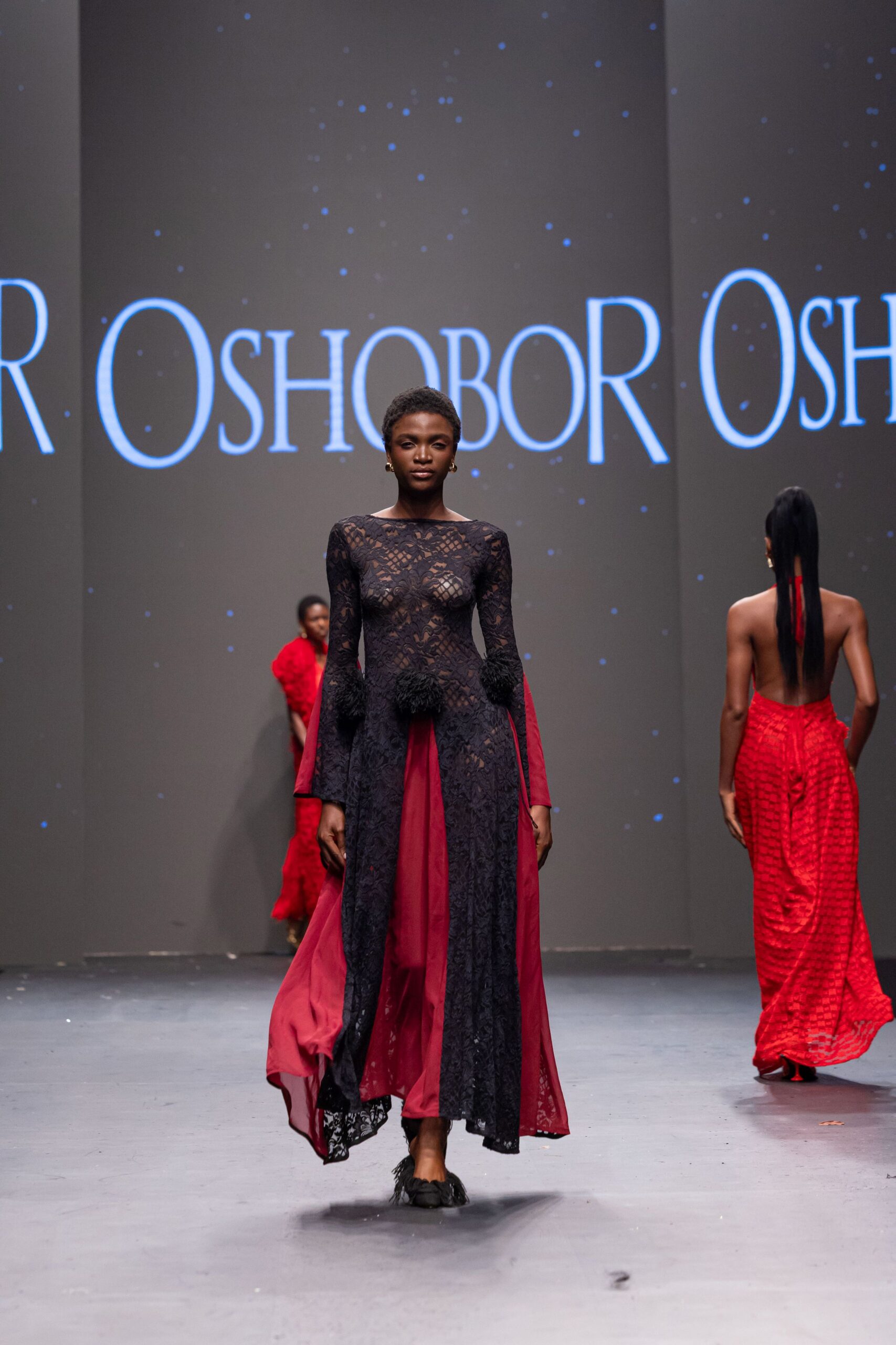 black lace and red silk dresses