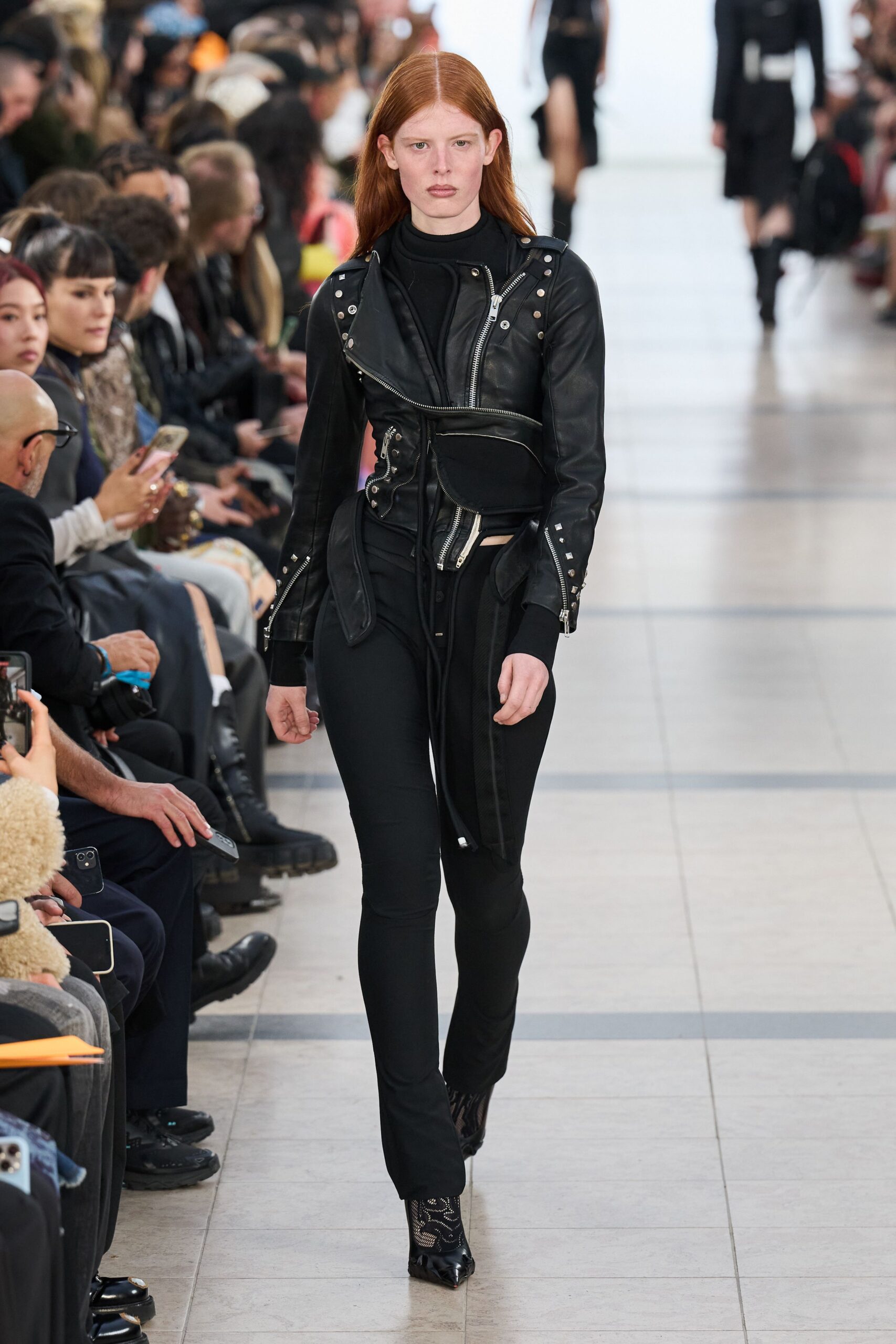 black leather fitted jacket and pants