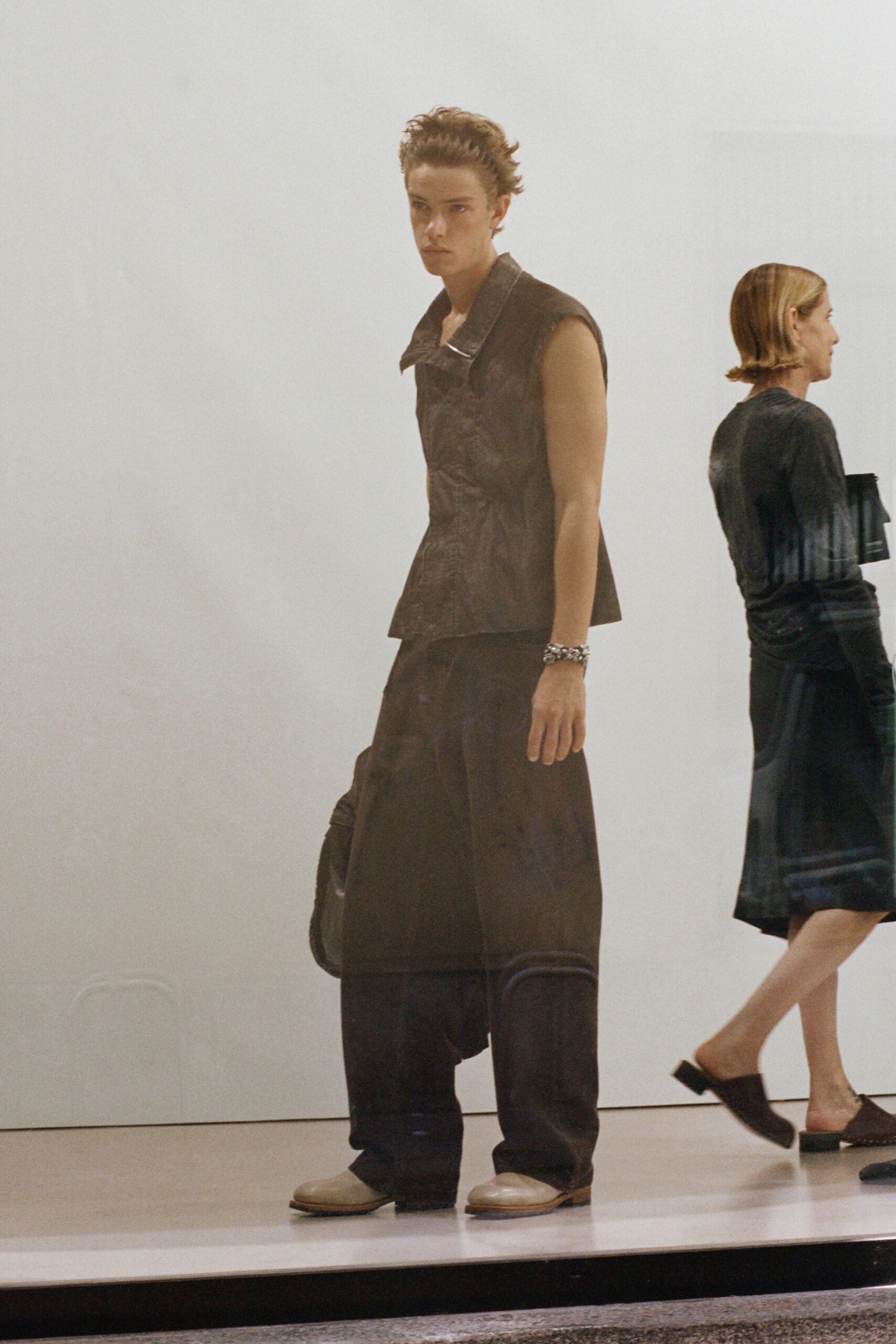 black fitted top with wide-leg pants
