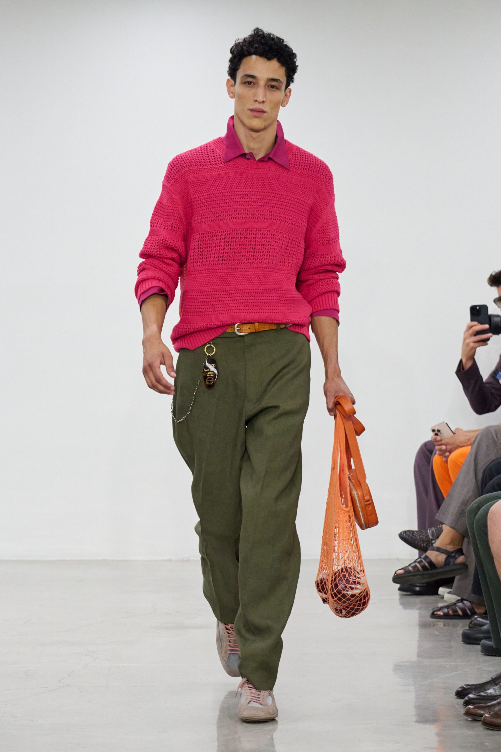 pink cotton long-sleeve collared relaxed sweater