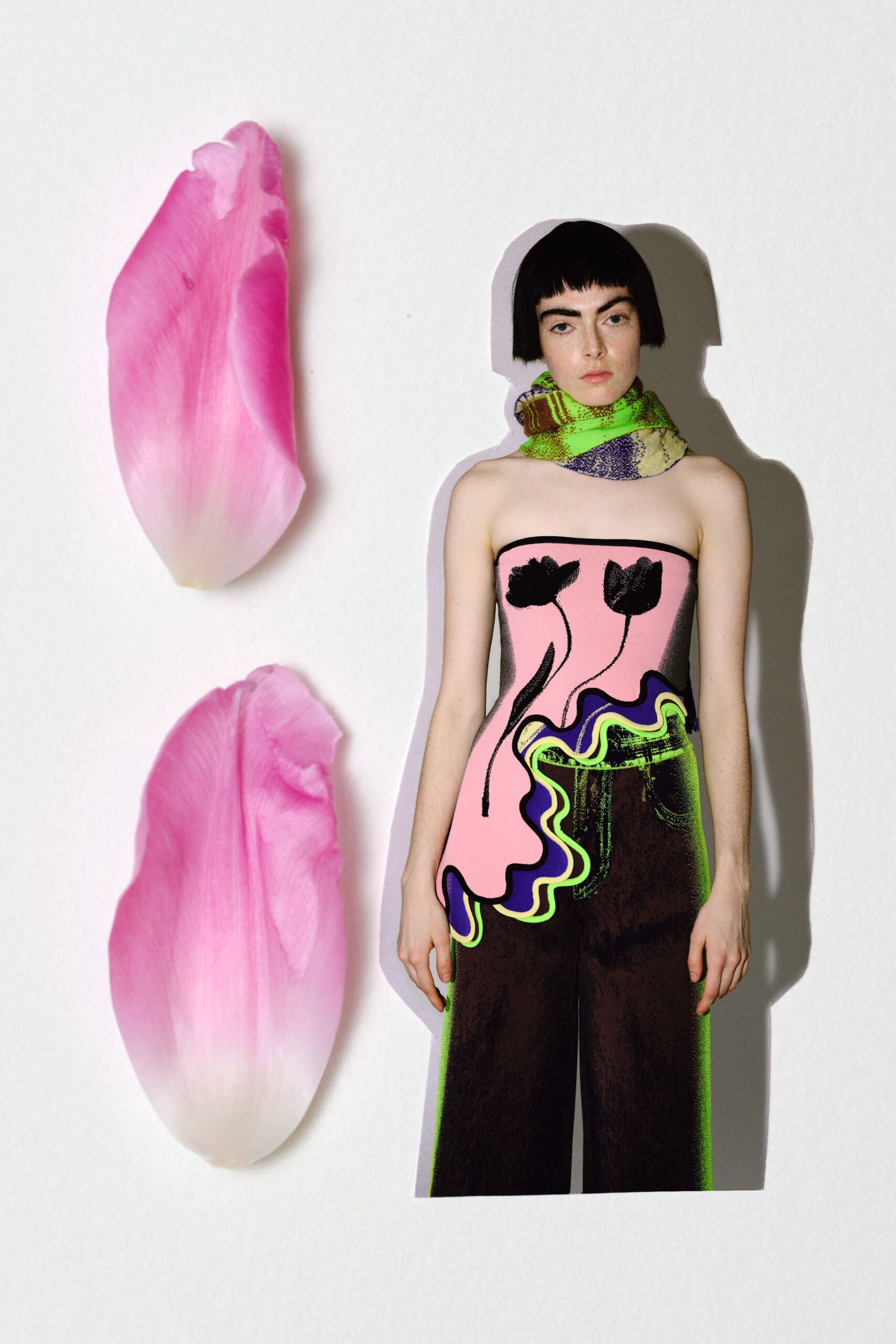 pink cotton sleeveless fitted printed top