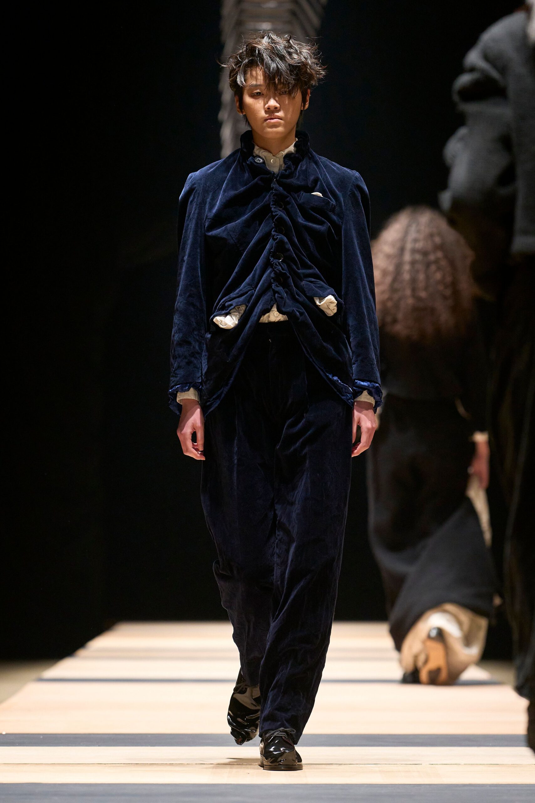 blue velvet fitted jacket and pants