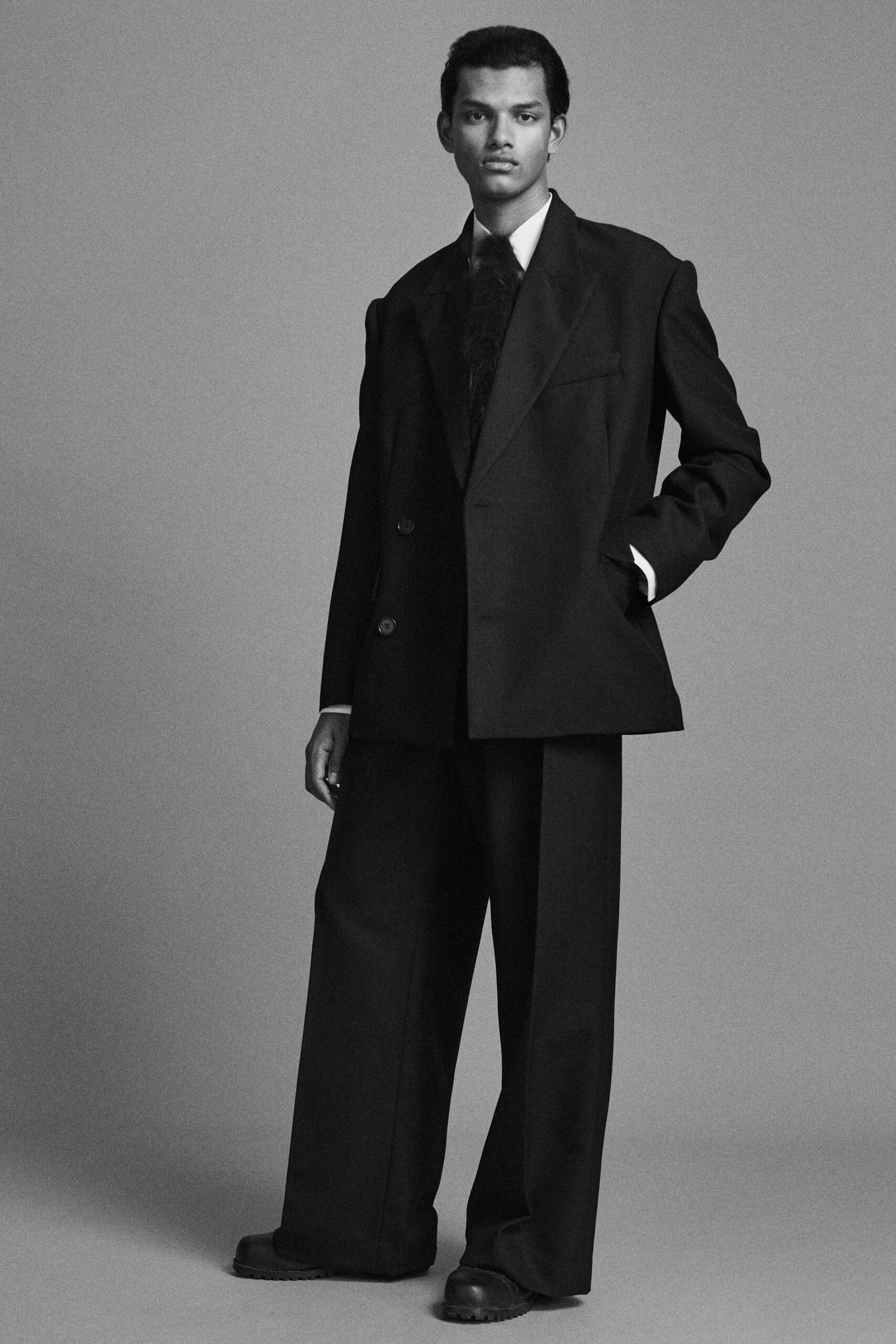 black wool blazer and pants