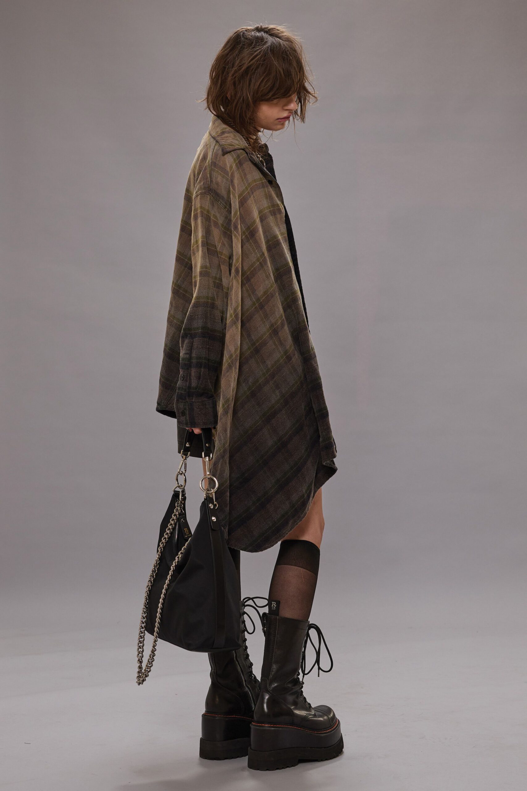 relaxed black shirt-dress with boots