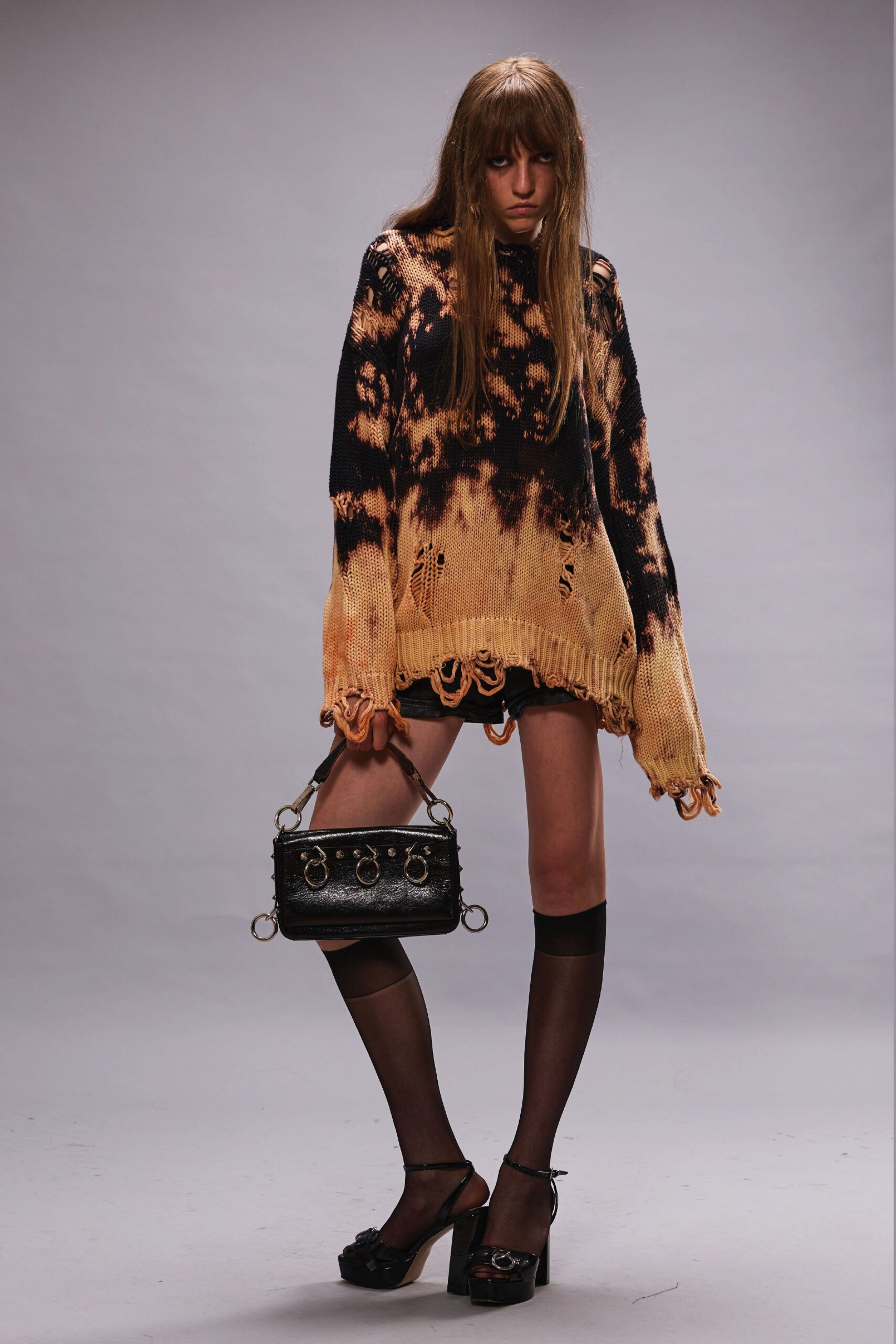 black and orange distressed sweater