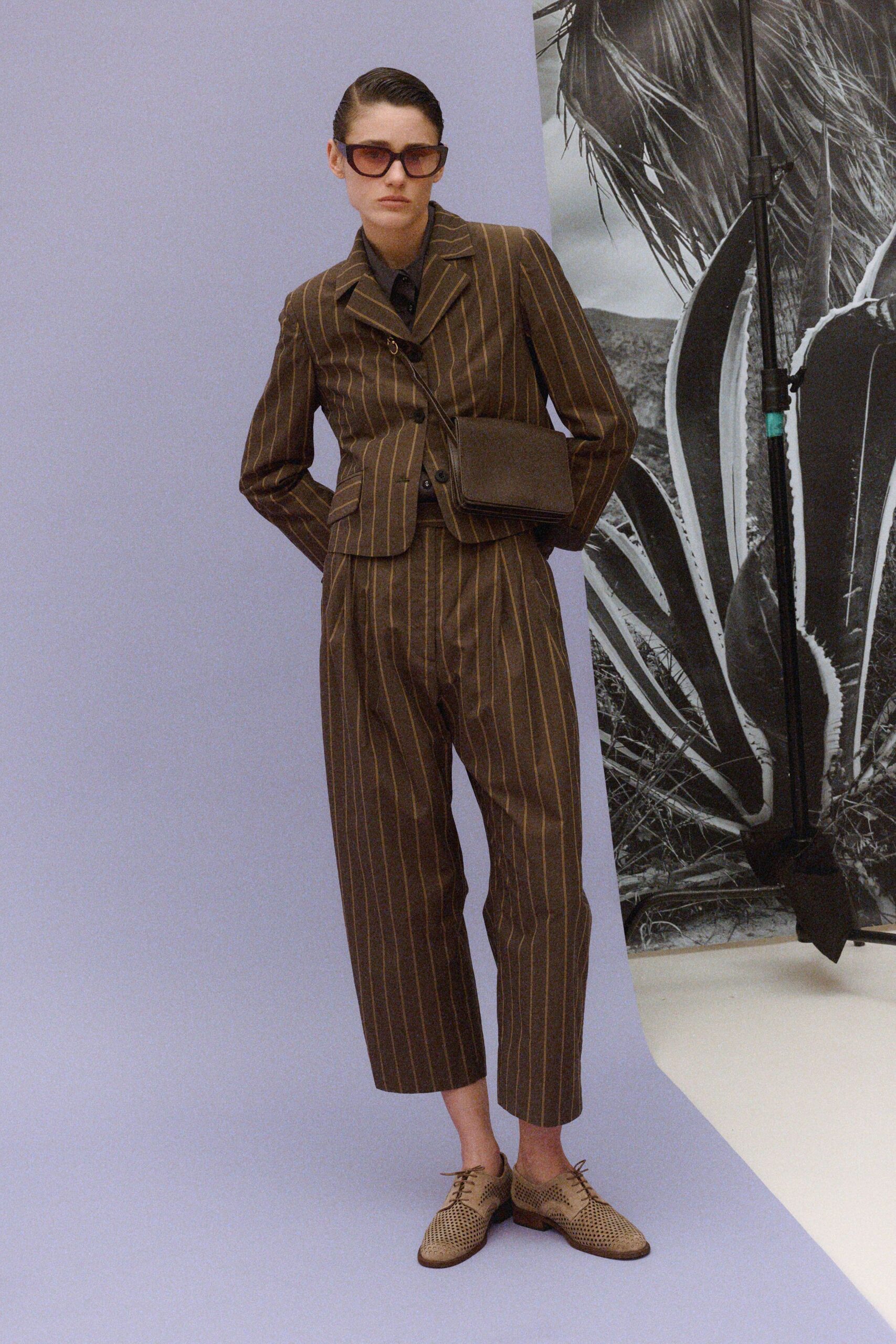 brown striped blazer and pants