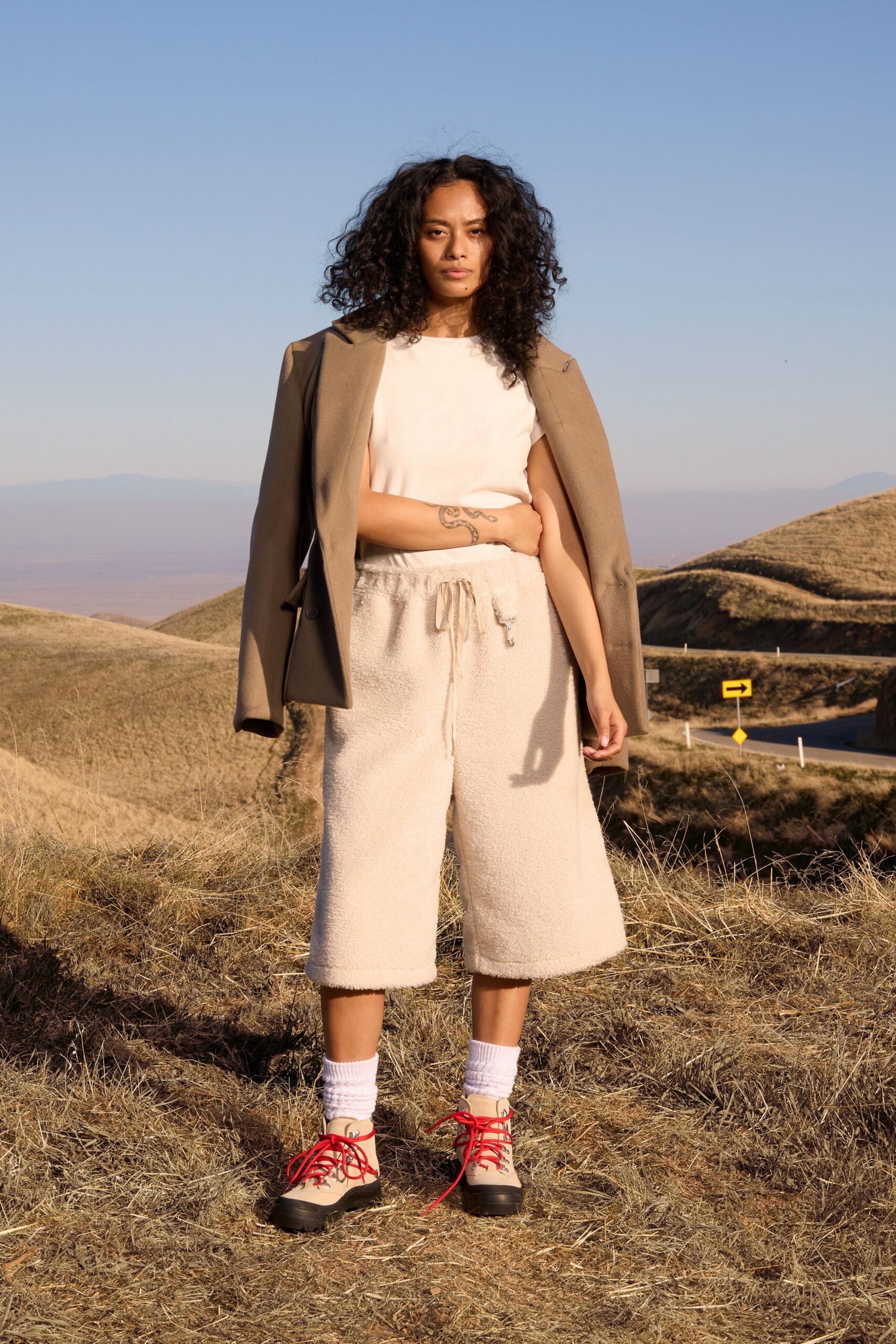 beige wool long-sleeve collared structured blazer