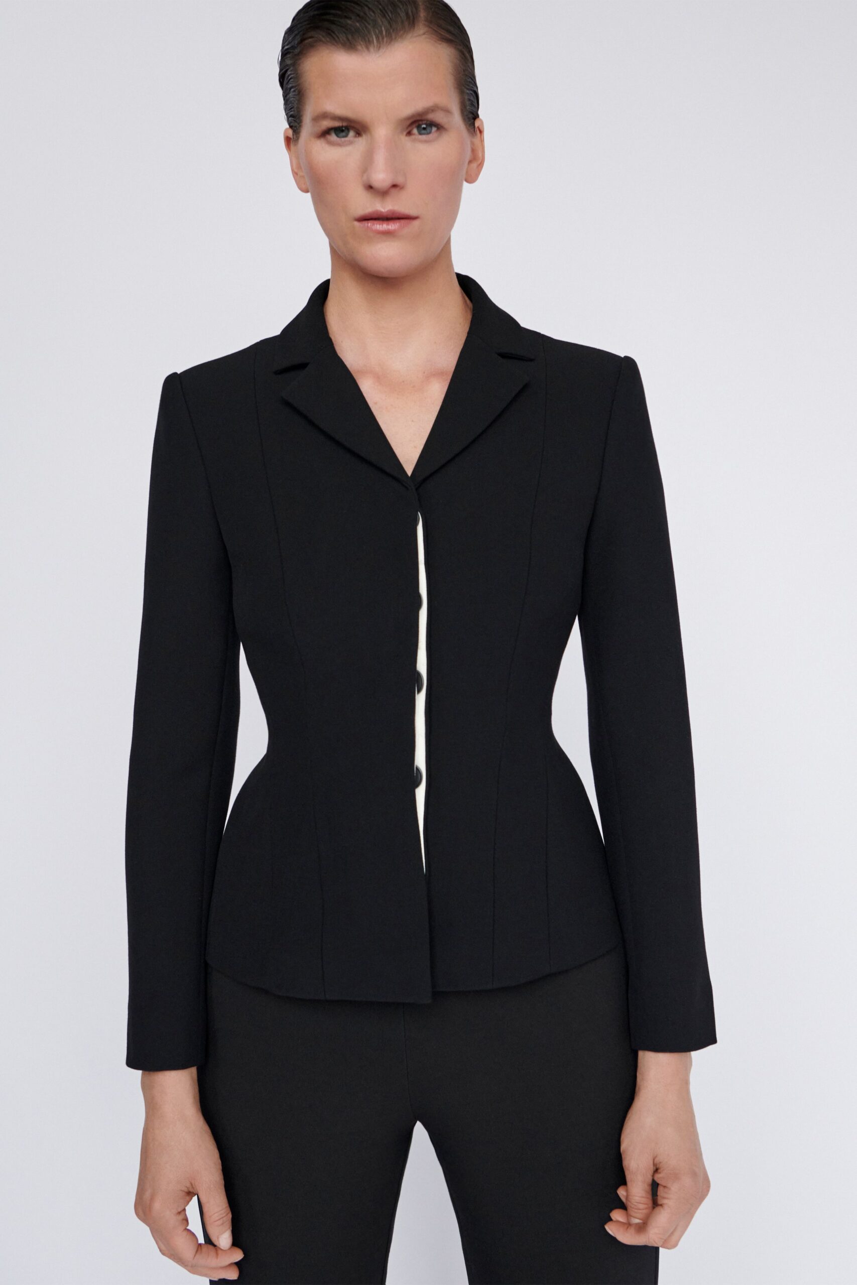 black fitted blazer and pants