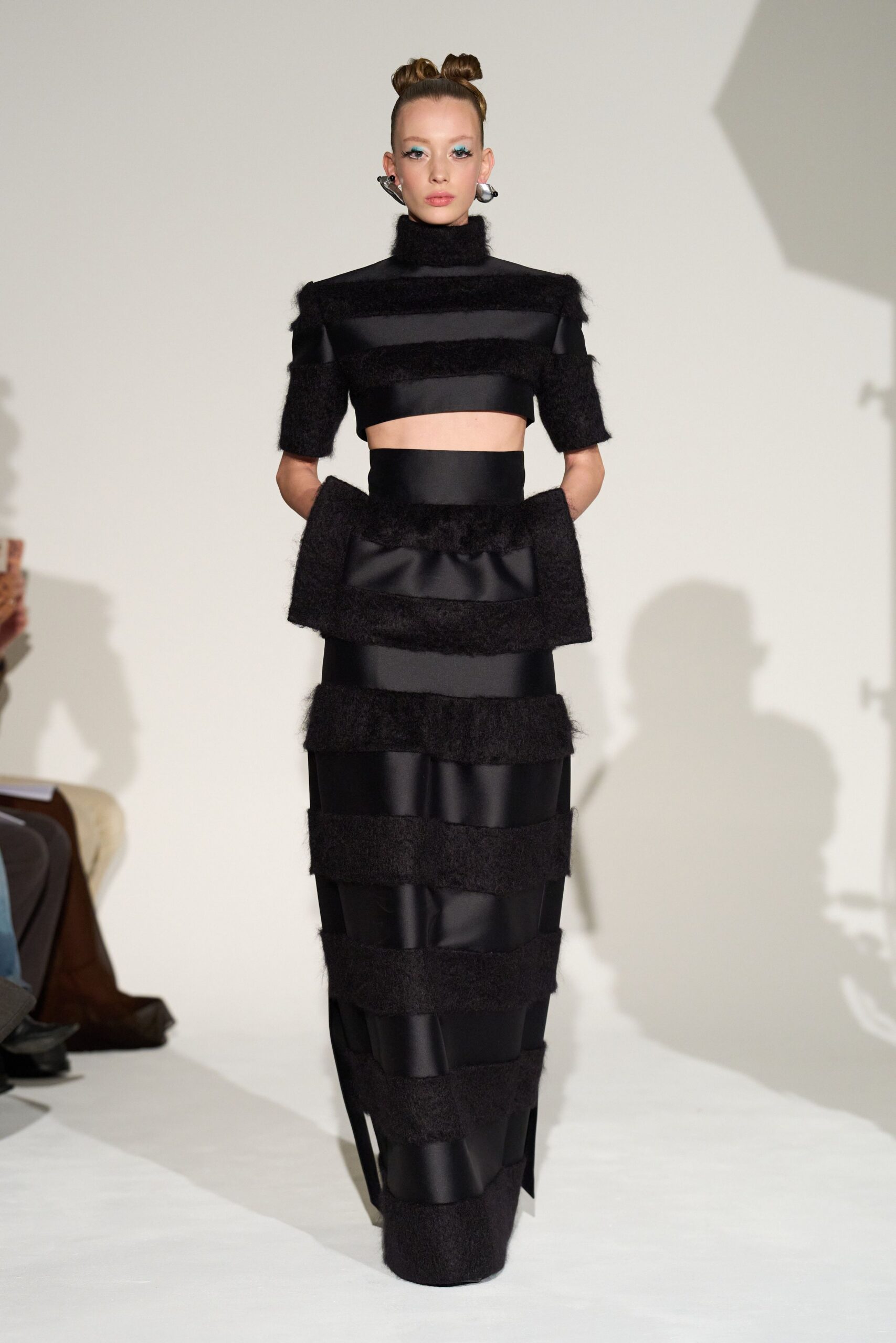 black layered structured maxi dress