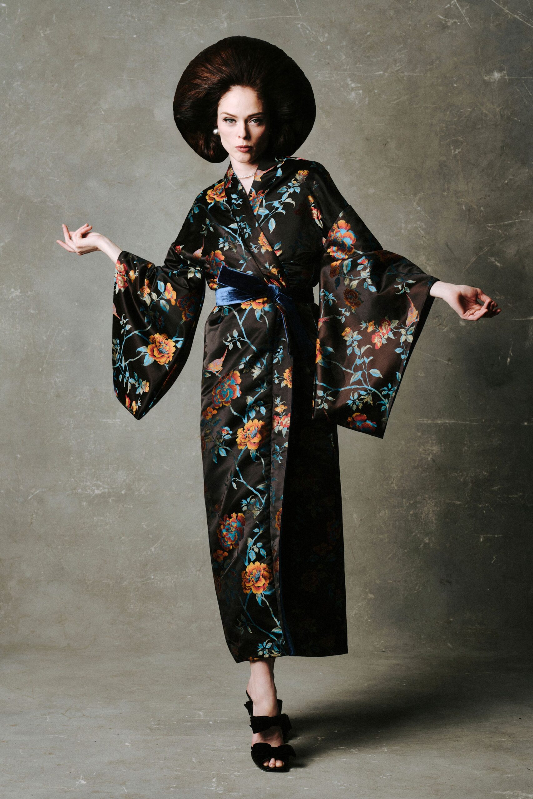 black floral silk gown