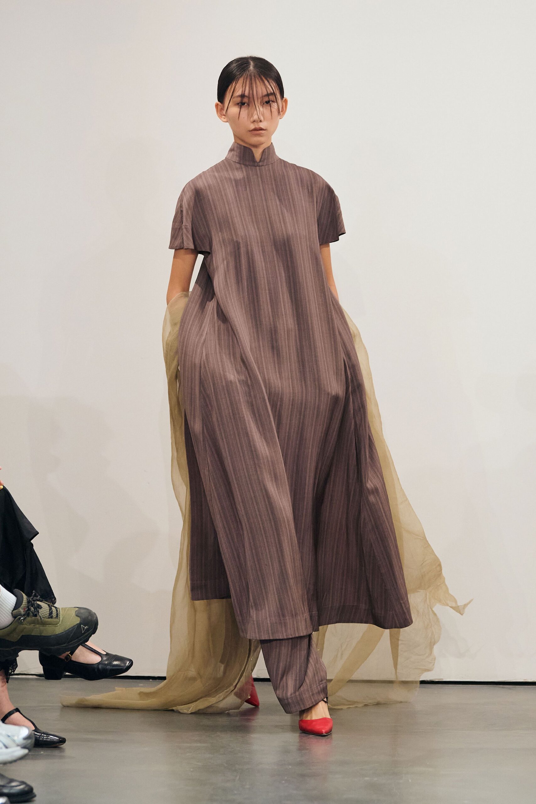 brown relaxed midi dress with cape
