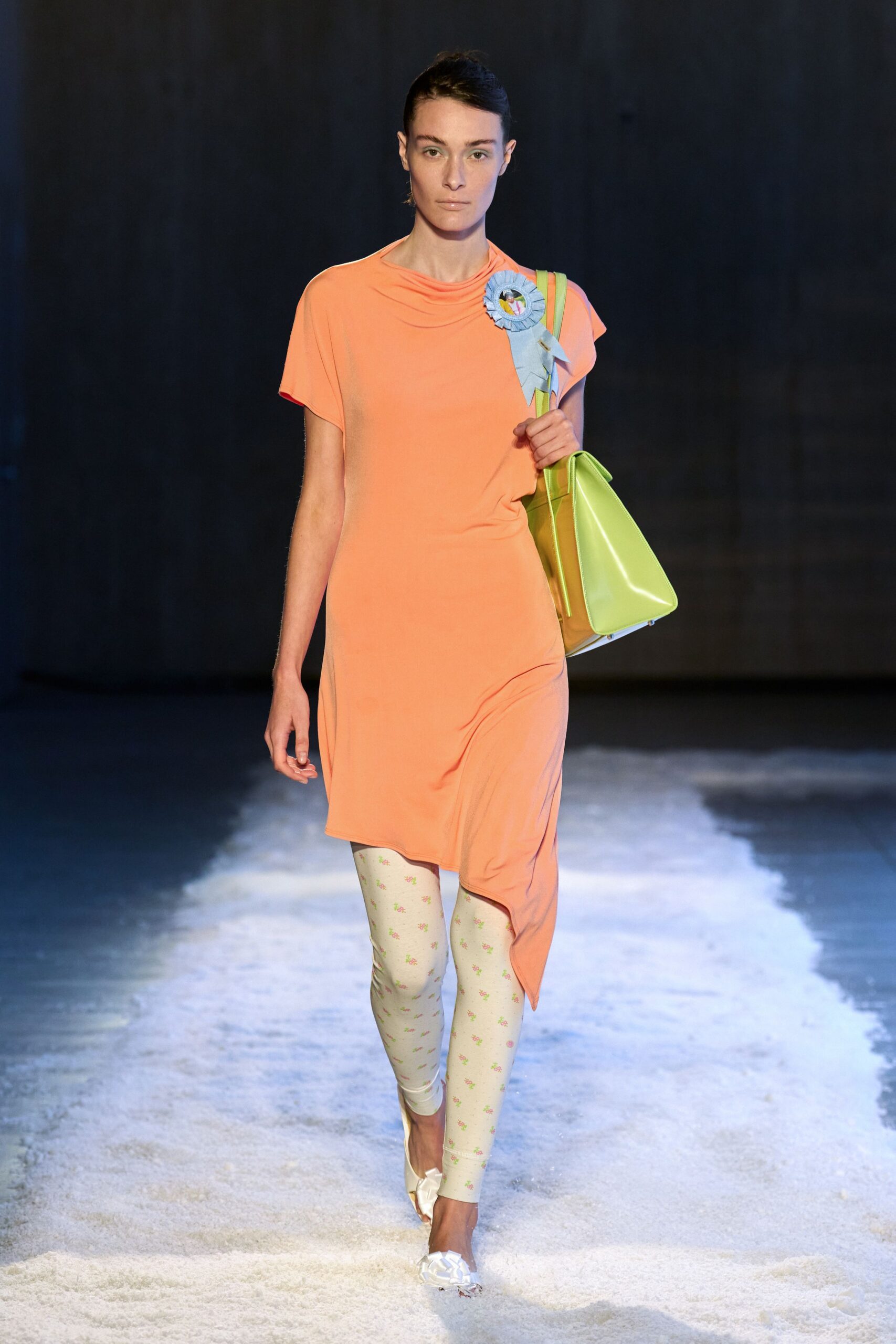 orange cotton short-sleeve asymmetric relaxed short dress